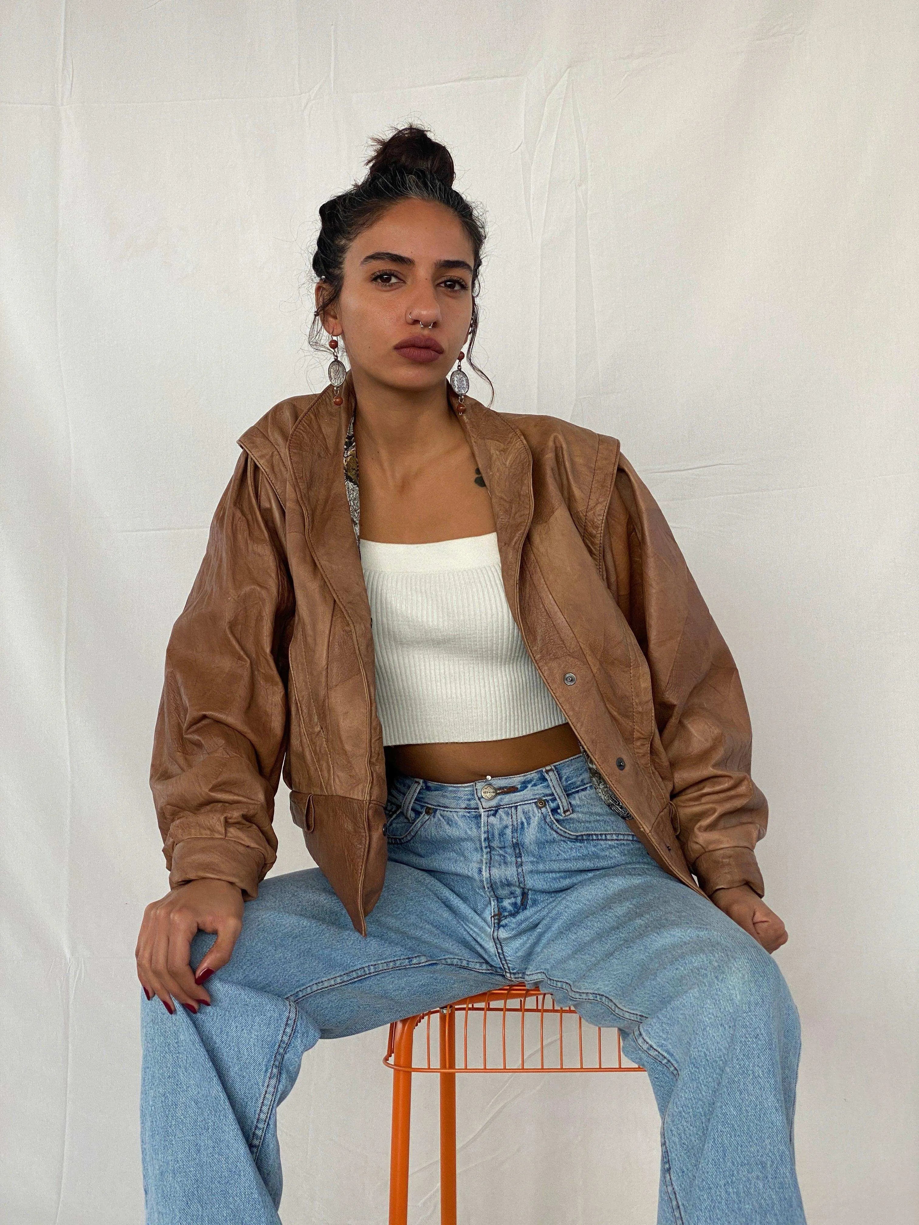 Vintage 80s Creazioni By Vinsen Genuine Leather Brown Jacket