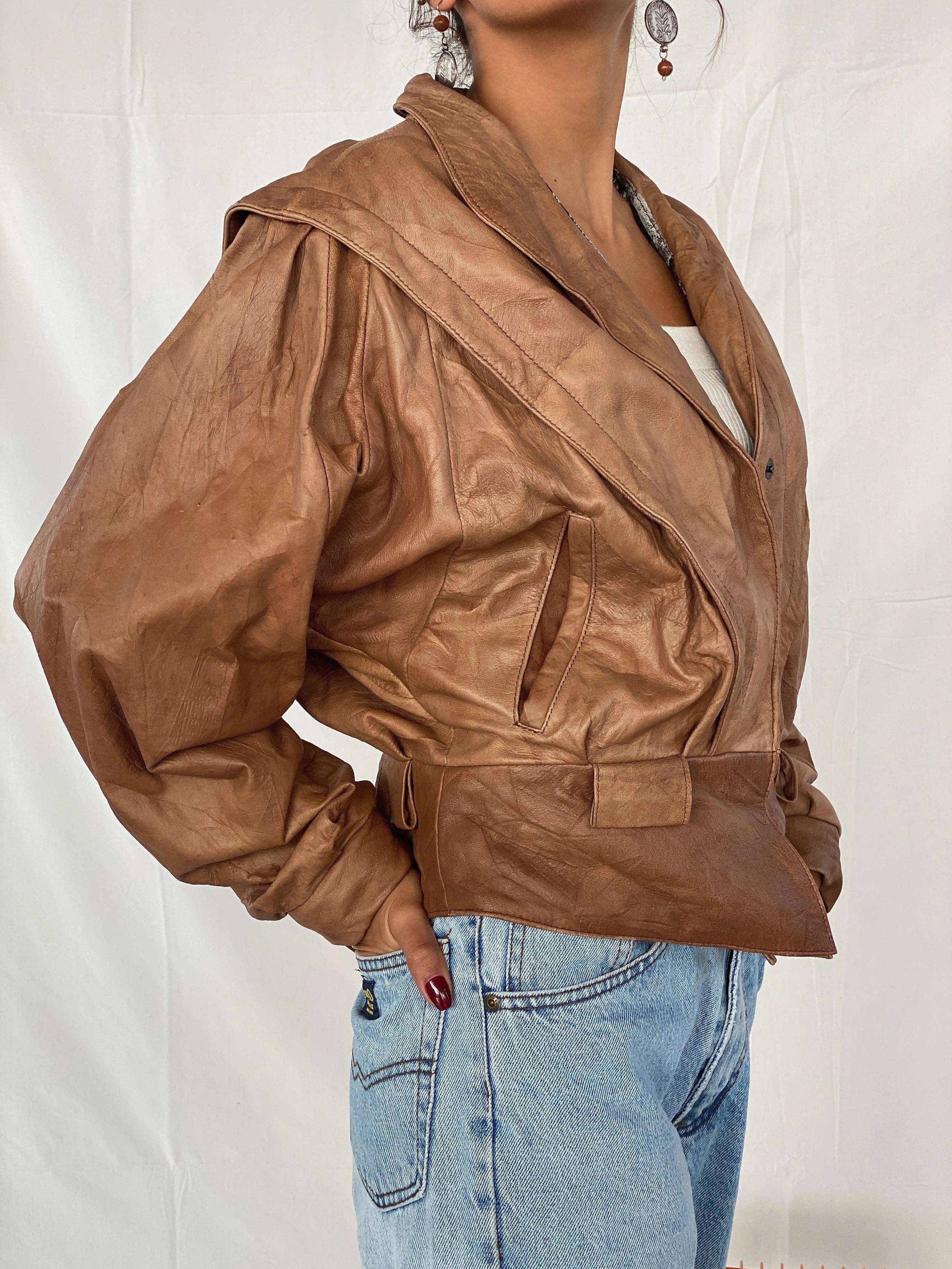 Vintage 80s Creazioni By Vinsen Genuine Leather Brown Jacket
