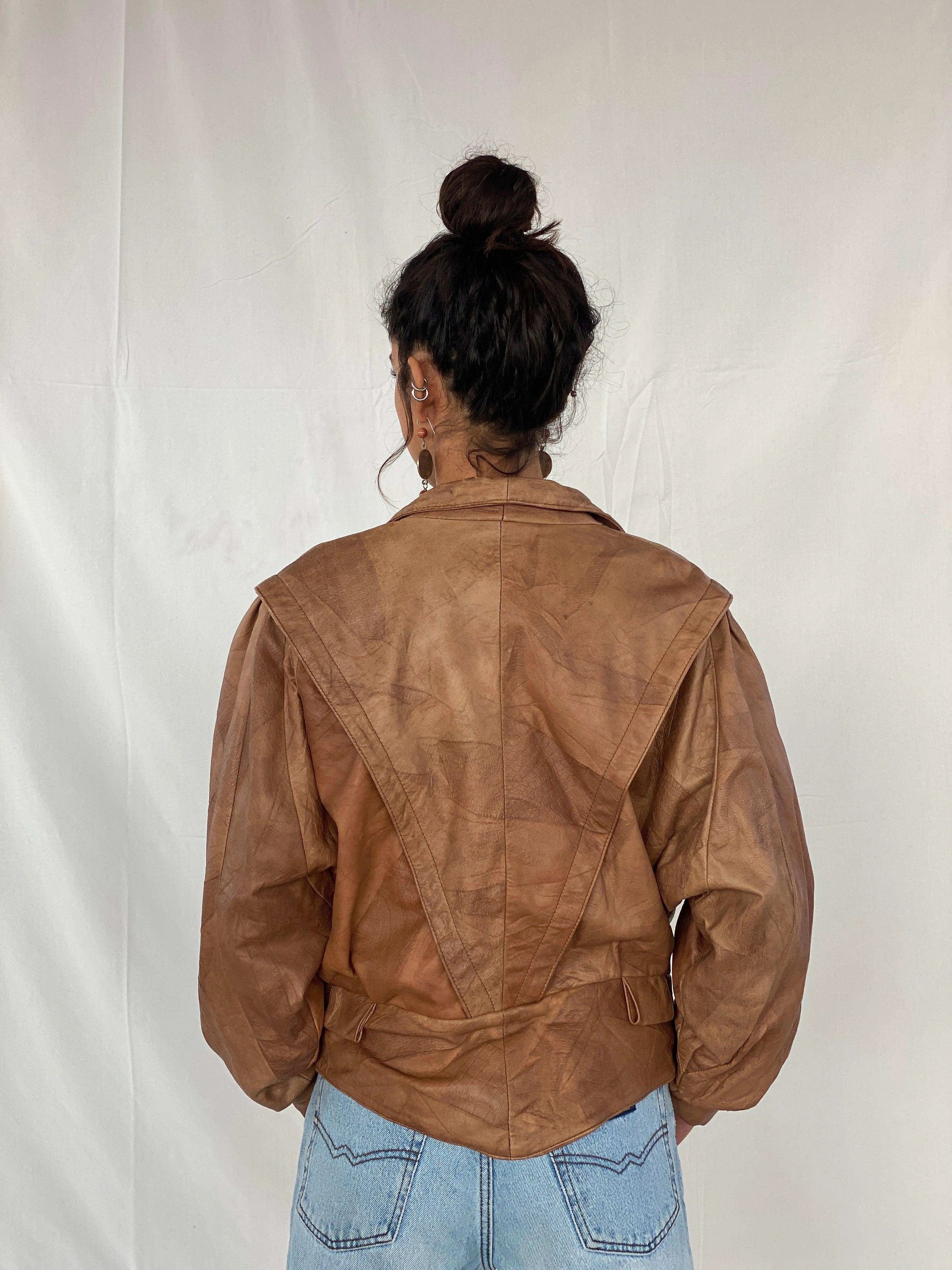 Vintage 80s Creazioni By Vinsen Genuine Leather Brown Jacket