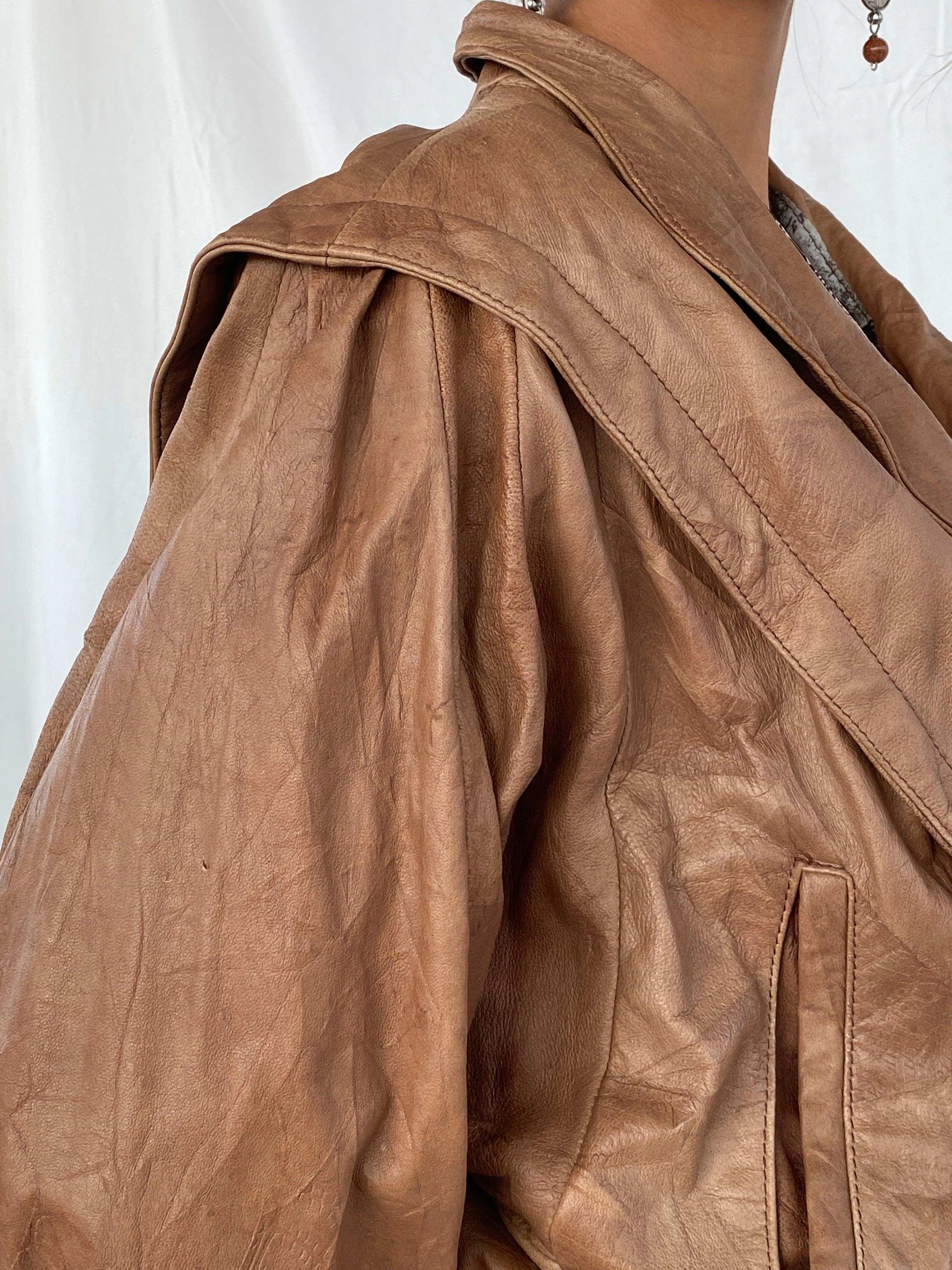 ジャケット・アウター 1980s Euro Vintage Brown Leather Jacket Authentic Vintage 1980s Brown Genuine Leather Bomber Jacket