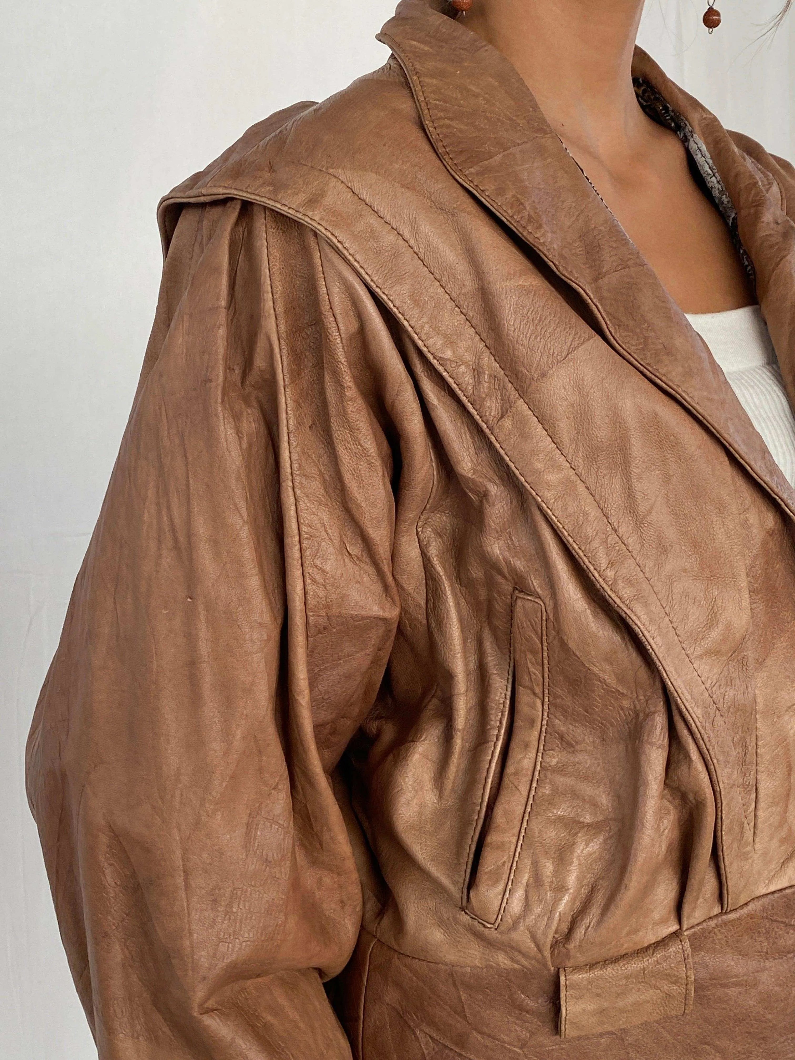 Vintage 80s Creazioni By Vinsen Genuine Leather Brown Jacket