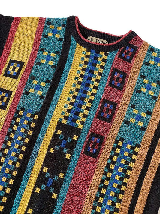 Vintage 80s Le Tigre Geometric Patterned Knit Sweater - Balagan Vintage Sweater 80s, 90s, knitted sweater, sweater, unisex