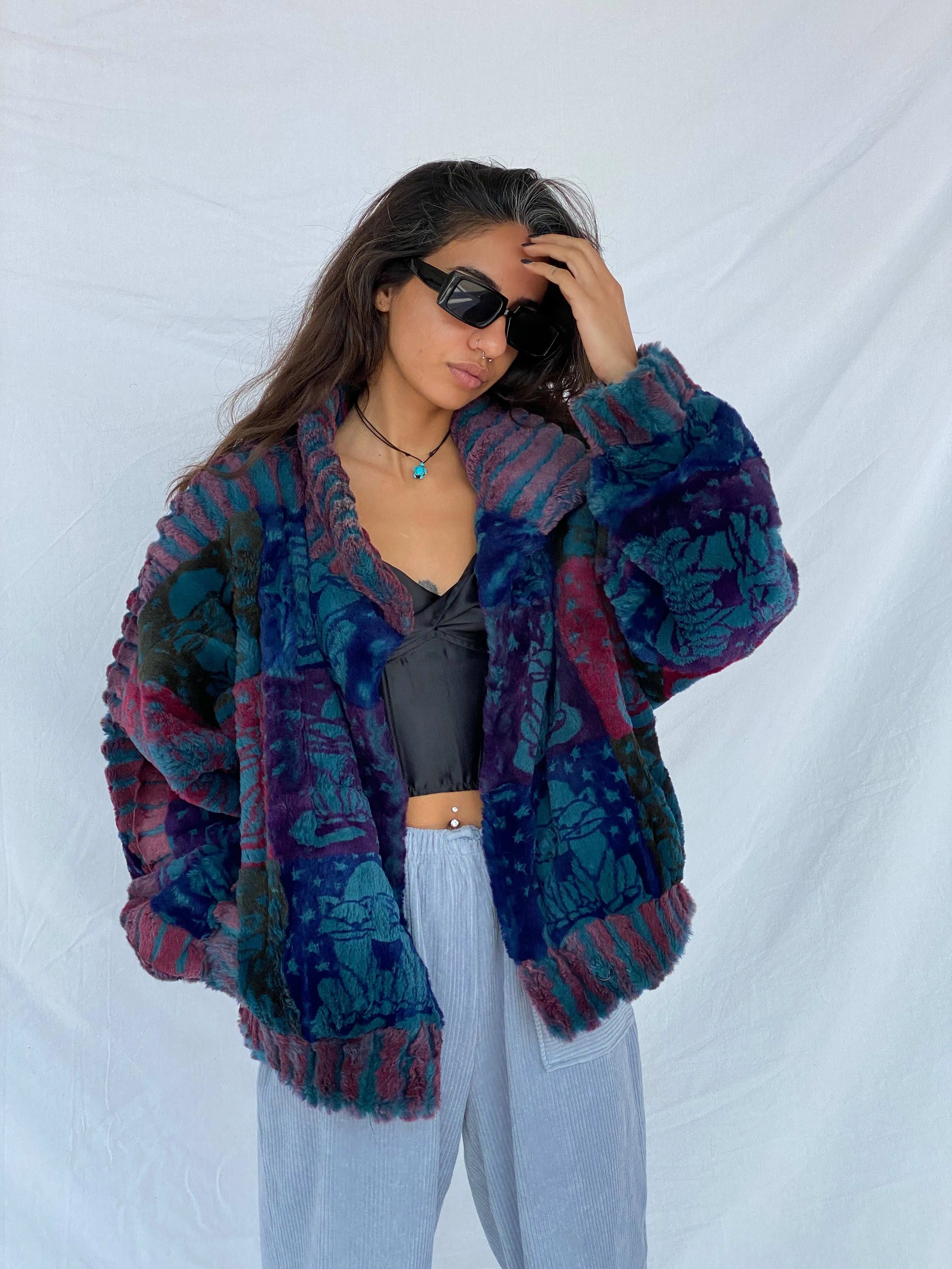 Vintage 80s LEGENDERS Paris Genuine Rabbit Fur Plush Colorful Bomber Jacket - Balagan Vintage Fur Jacket 80s, faux fur, fur, fur jacket, rare find, rare vintage, Tojan