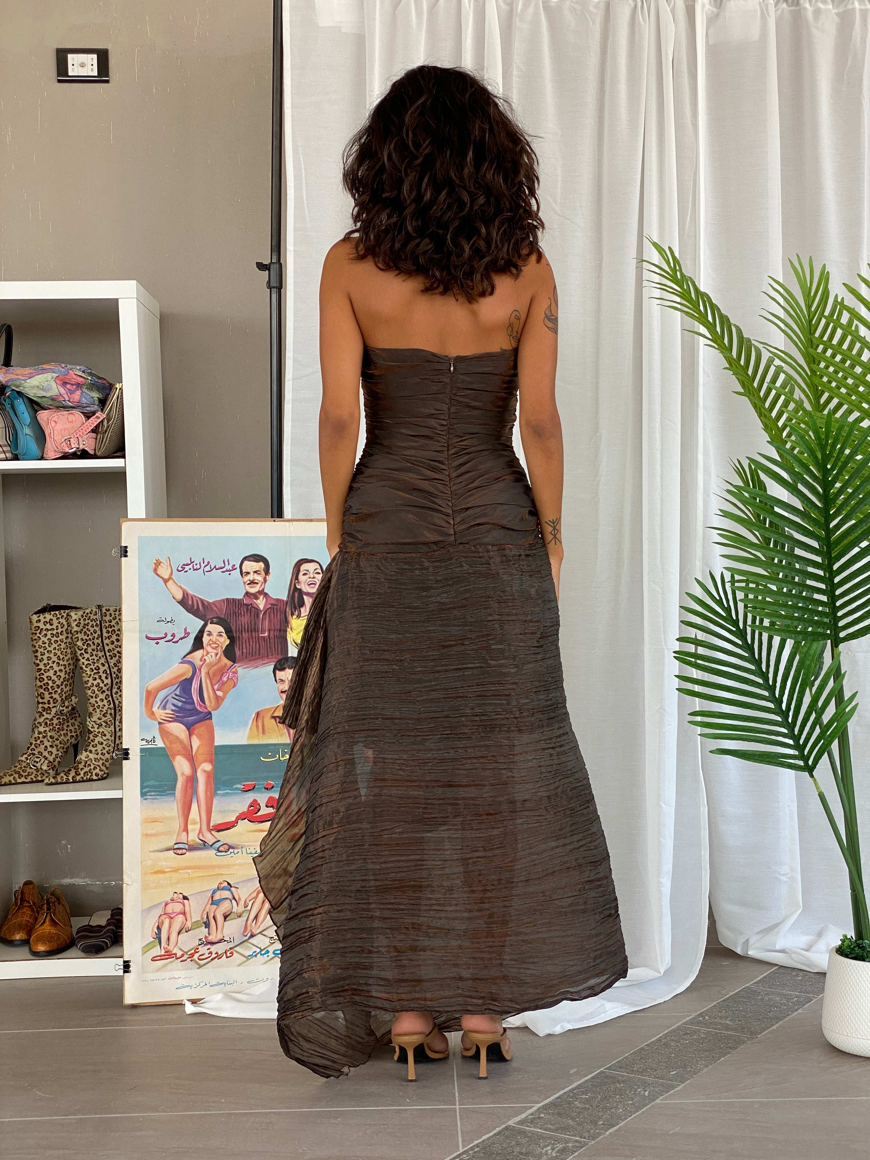 Vintage 80s Madiva Palais Royal Paris Metallic Brown Gown - S - Balagan Vintage Maxi Dress 00s, formal dress, formal gown, gown, maxi dress, Tojan, Wedding Guest, Y2K dress