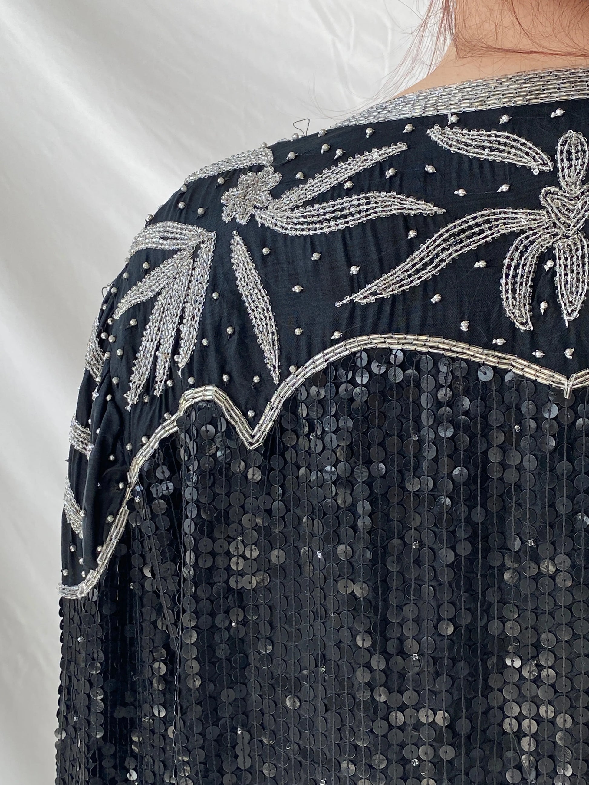 Vintage 80s Midnight Run Black Silver Sequin Beaded Silk Blazer Sparkle Party Jacket - XL - Balagan Vintage Blazer 00s, Ayah, beaded bag, Coats&Jackets, rare find, rare vintage, Women's Blazers