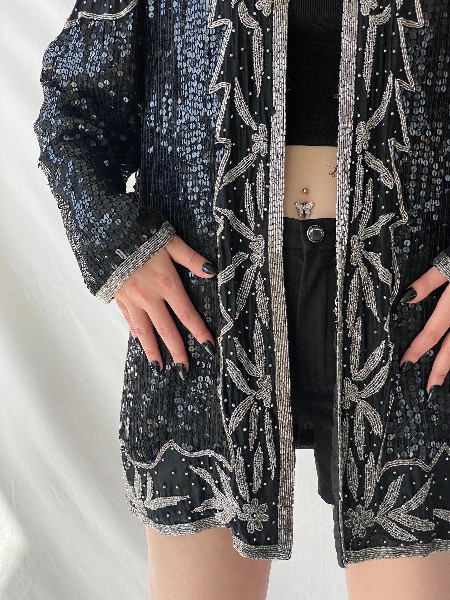 Vintage 80s Midnight Run Black Silver Sequin Beaded Silk Blazer Sparkle Party Jacket - XL - Balagan Vintage Blazer 00s, Ayah, beaded bag, Coats&Jackets, rare find, rare vintage, Women's Blazers