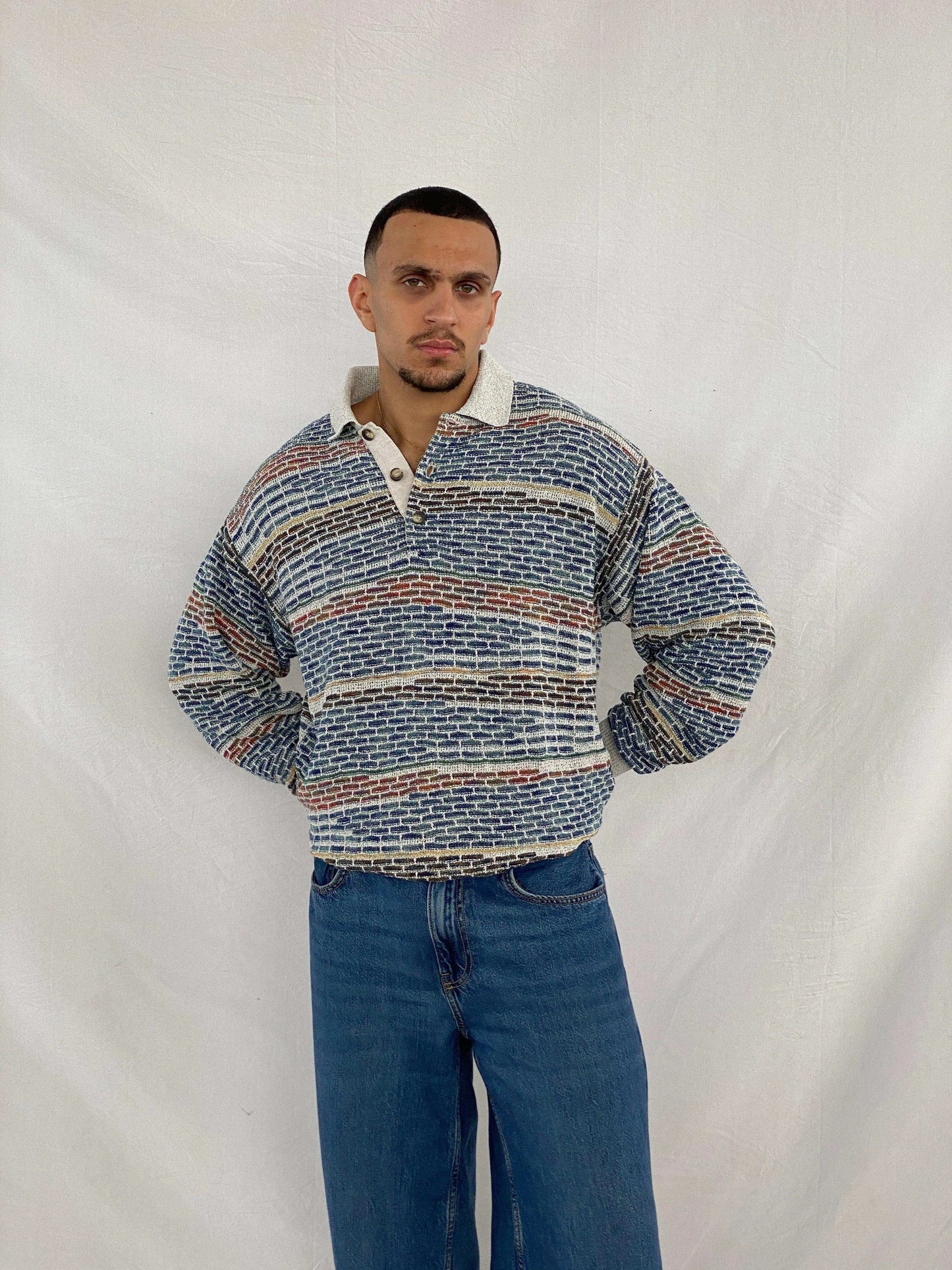 Vintage 80s Patterned Unisex Sweater By Saffo - Balagan Vintage Sweater 80s, 90s, Abdullah, knitted sweater, sweater