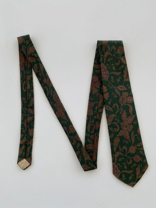 Vintage 80s Pierre Balmain Paris Men’s Green Paisley Silk Neck Tie - Balagan Vintage Ties printed ties, rare find, rare vintage, tie, vintage, vintage ties