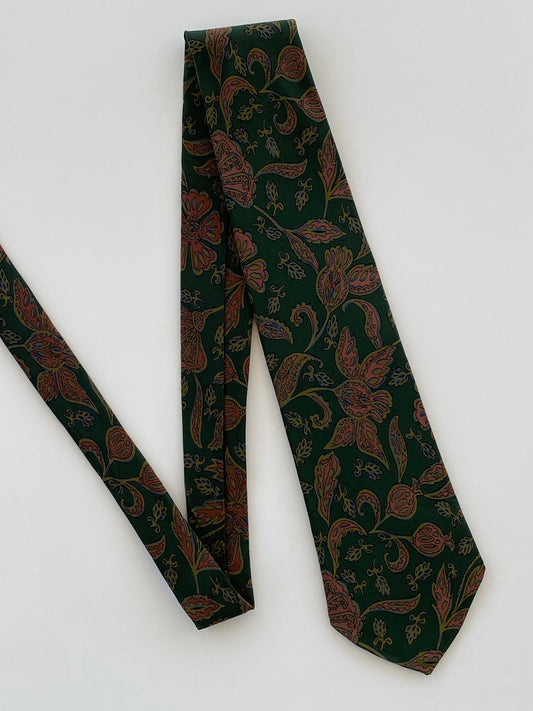 Vintage 80s Pierre Balmain Paris Men’s Green Paisley Silk Neck Tie - Balagan Vintage Ties printed ties, rare find, rare vintage, tie, vintage, vintage ties