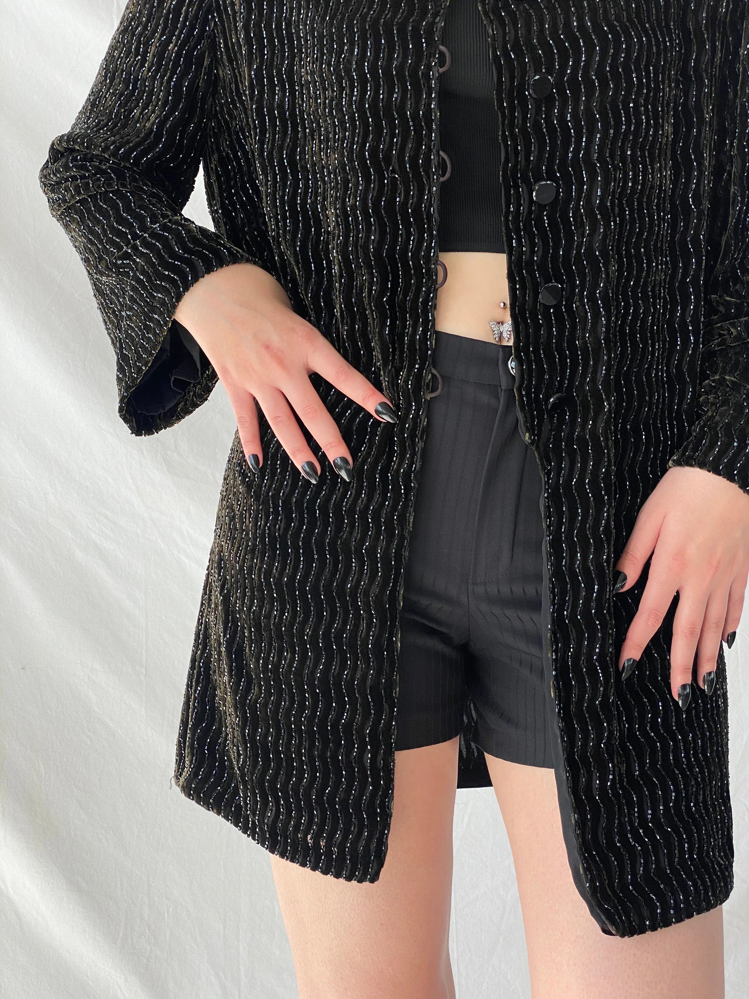 Vintage 80s Rickie Freeman for Teri Jon Nite Dark Green Black Beaded Blazer Silk Blend Party Jacket - L - Balagan Vintage Blazer 00s, Ayah, beaded, blazer, full sleeve blazer, NEW IN, vintage blazer