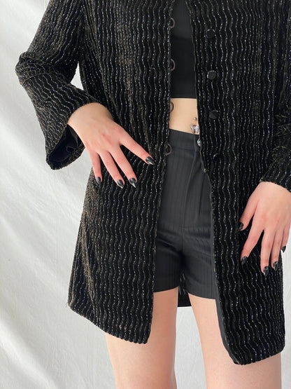 Vintage 80s Rickie Freeman for Teri Jon Nite Dark Green Black Beaded Blazer Silk Blend Party Jacket - L - Balagan Vintage Blazer 00s, Ayah, beaded, blazer, Coats&Jackets, full sleeve blazer, vintage blazer, Women's Blazers