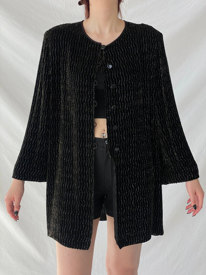 Vintage 80s Rickie Freeman for Teri Jon Nite Dark Green Black Beaded Blazer Silk Blend Party Jacket - L - Balagan Vintage Blazer 00s, Ayah, beaded, blazer, Coats&Jackets, full sleeve blazer, vintage blazer, Women's Blazers