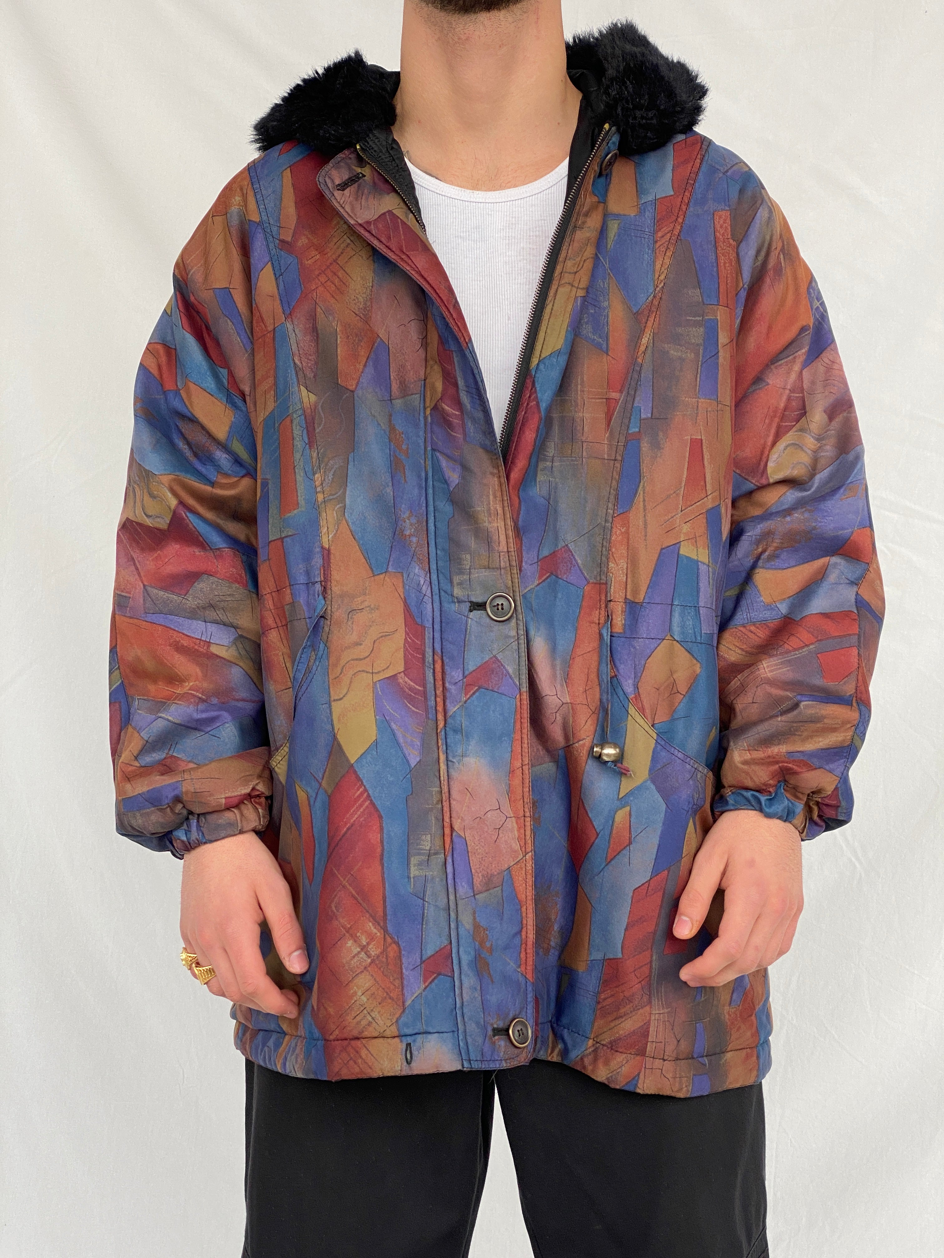 Vintage 80s Vive Le Vent Abstract Geometric Coat - L - Balagan Vintage Coat coat, Hamza, NEW IN, vintage coat, windbreaker, winter