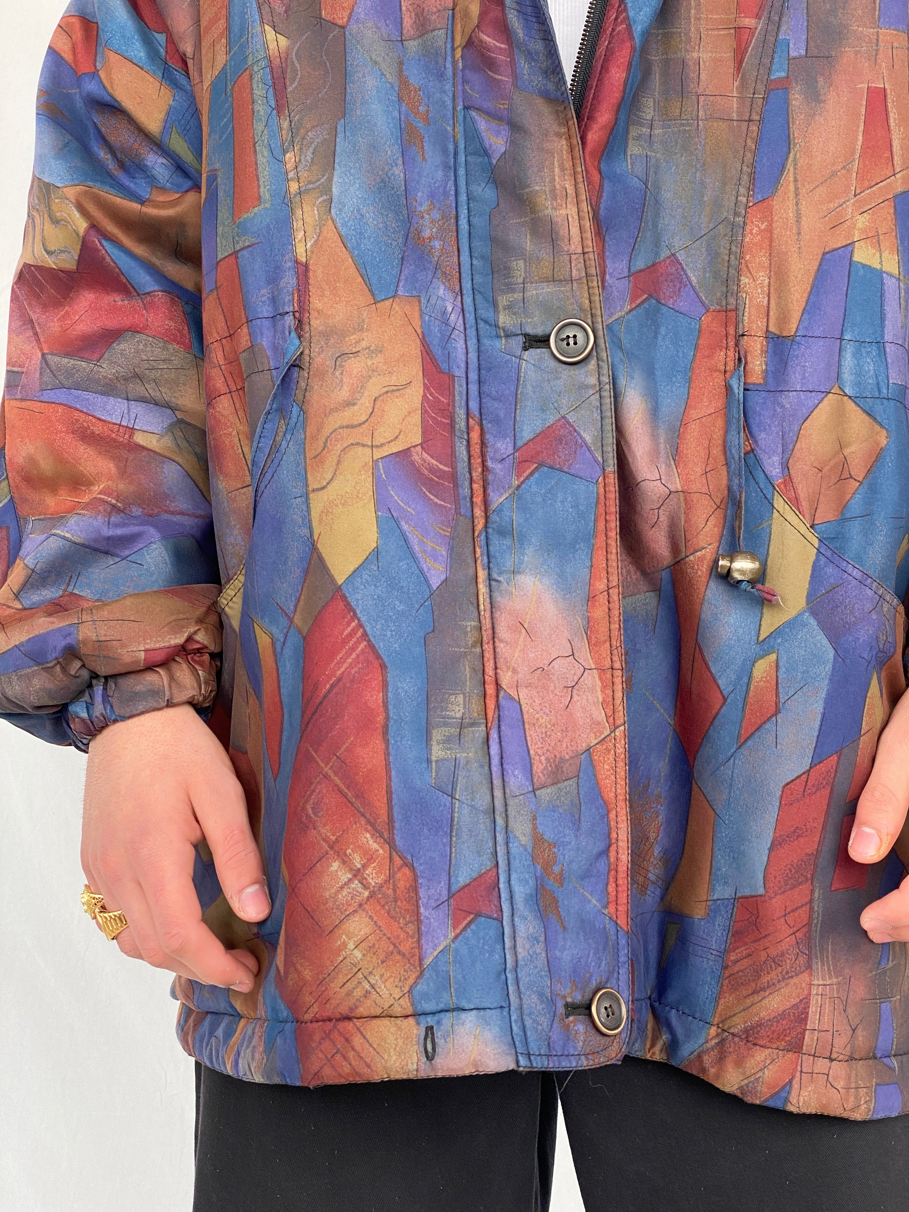 Vintage 80s Vive Le Vent Abstract Geometric Coat - L - Balagan Vintage Coat coat, Hamza, NEW IN, vintage coat, windbreaker, winter