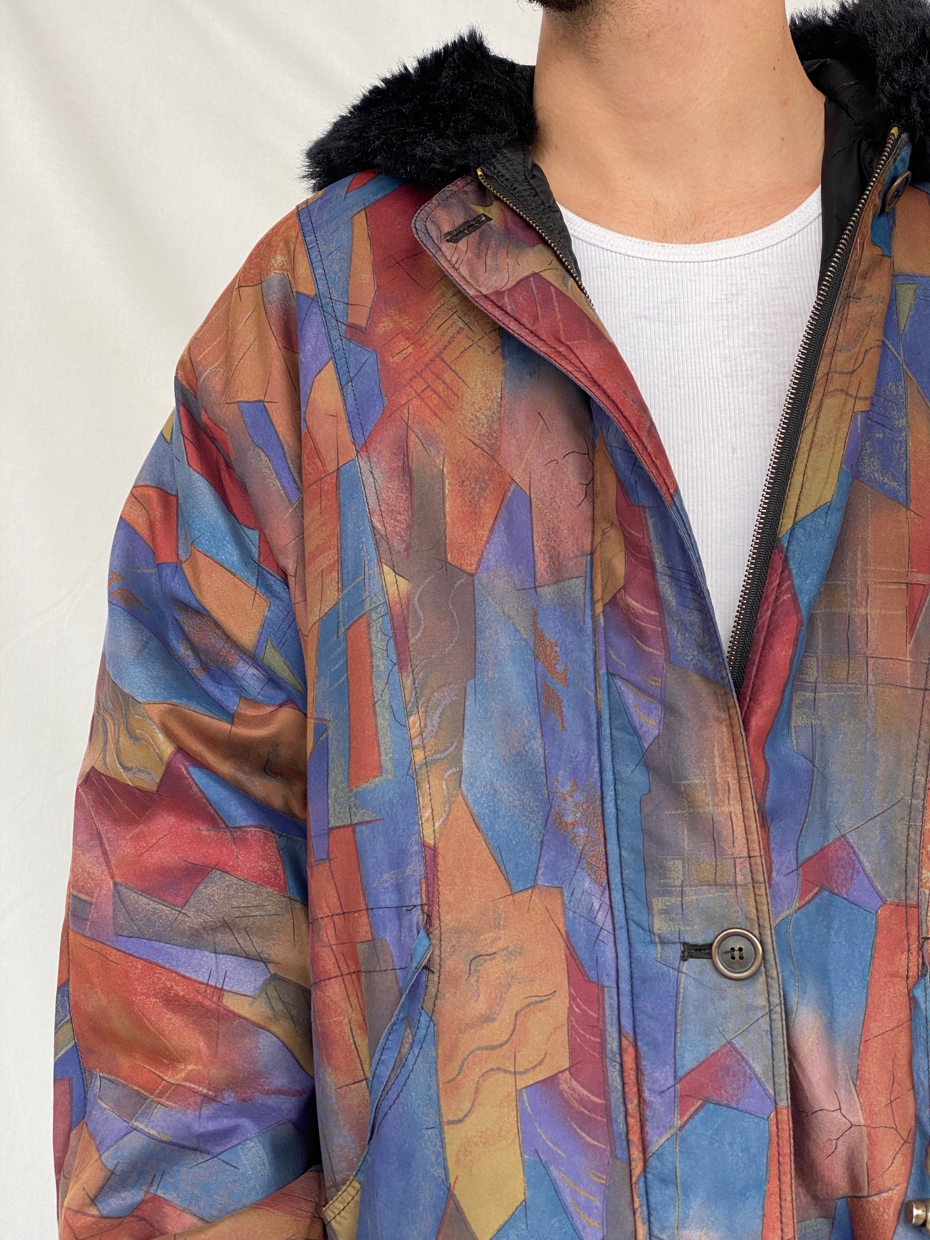 Vintage 80s Vive Le Vent Abstract Geometric Coat - L - Balagan Vintage Coat coat, Hamza, NEW IN, vintage coat, windbreaker, winter