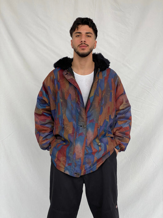 Vintage 80s Vive Le Vent Abstract Geometric Coat - L - Balagan Vintage Coat coat, Hamza, vintage coat, windbreaker, winter