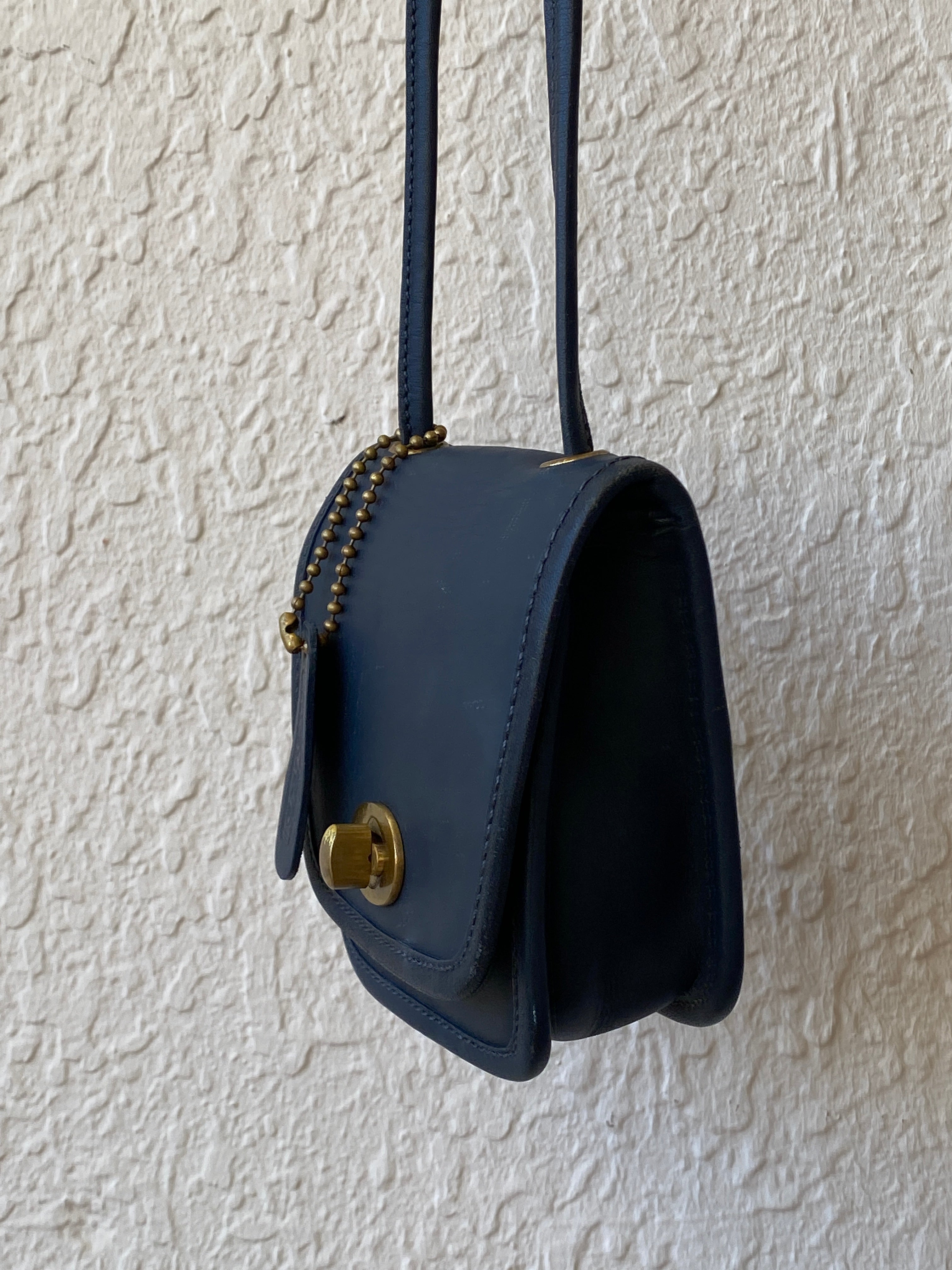 Vintage 80s WAKO Leather Work Dark Navy Mini Crossbody Bag With Extra Long Straps - Balagan Vintage Shoulder Bag bag, mini handbag, NEW IN, Y2K