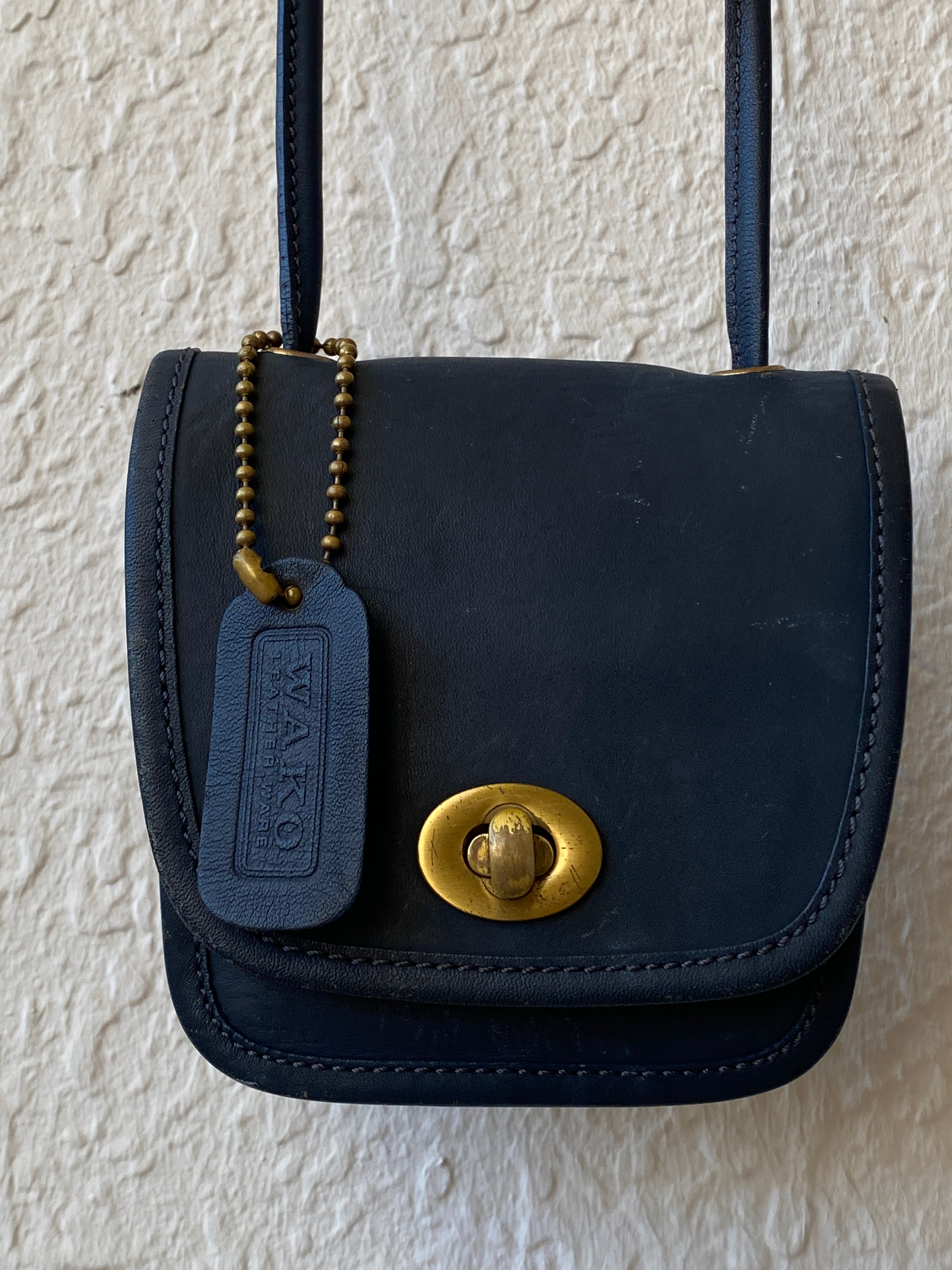Vintage 80s WAKO Leather Work Dark Navy Mini Crossbody Bag With Extra Long Straps - Balagan Vintage Shoulder Bag bag, mini handbag, NEW IN, Y2K