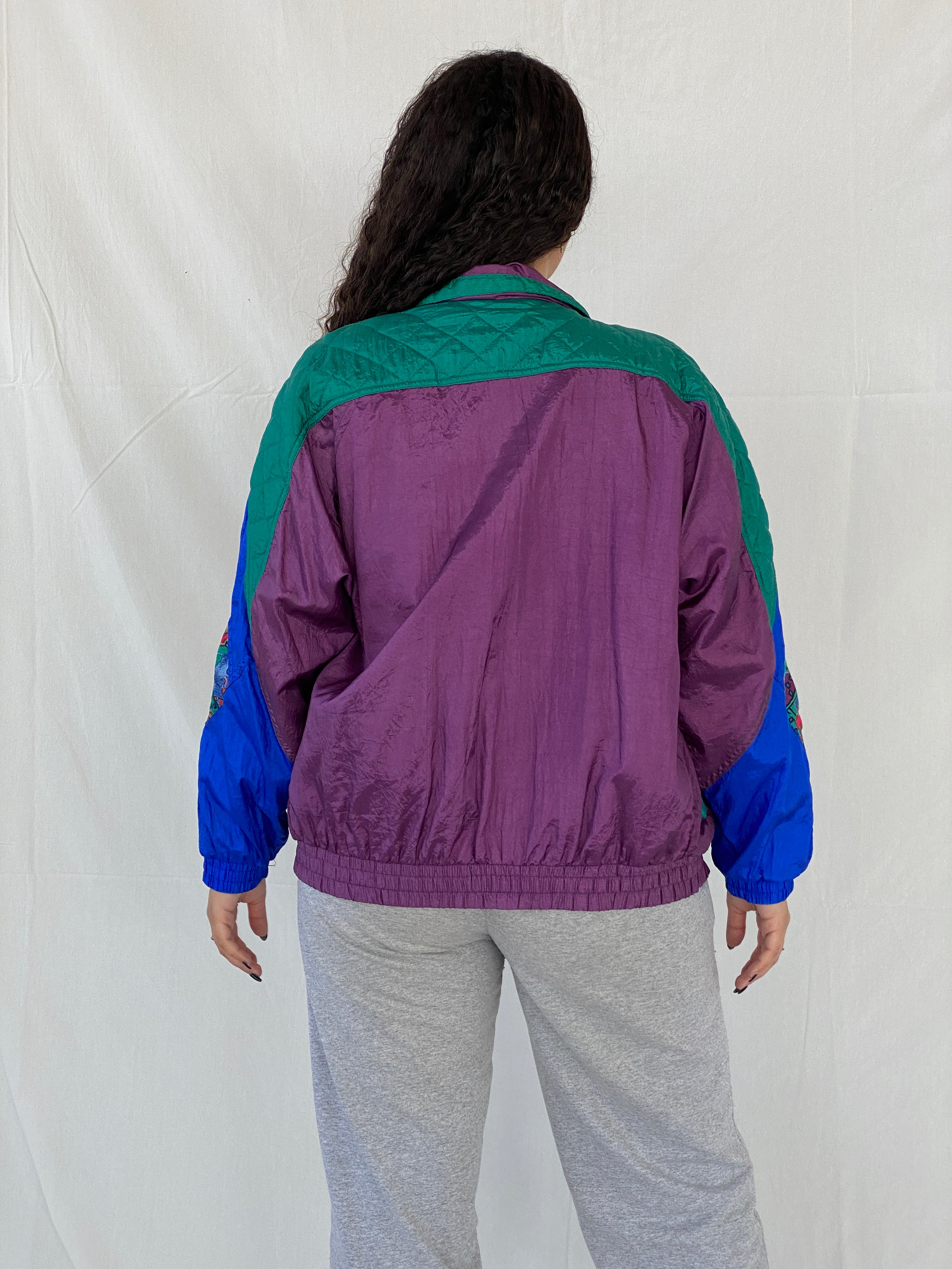 Vintage 80s/90s Active Studio by Div Rousso Quilted Green & Purple Track Windbreaker Jacket - M - Balagan Vintage Windbreaker Jacket 80s, 90s, Dina, windbreaker jacket