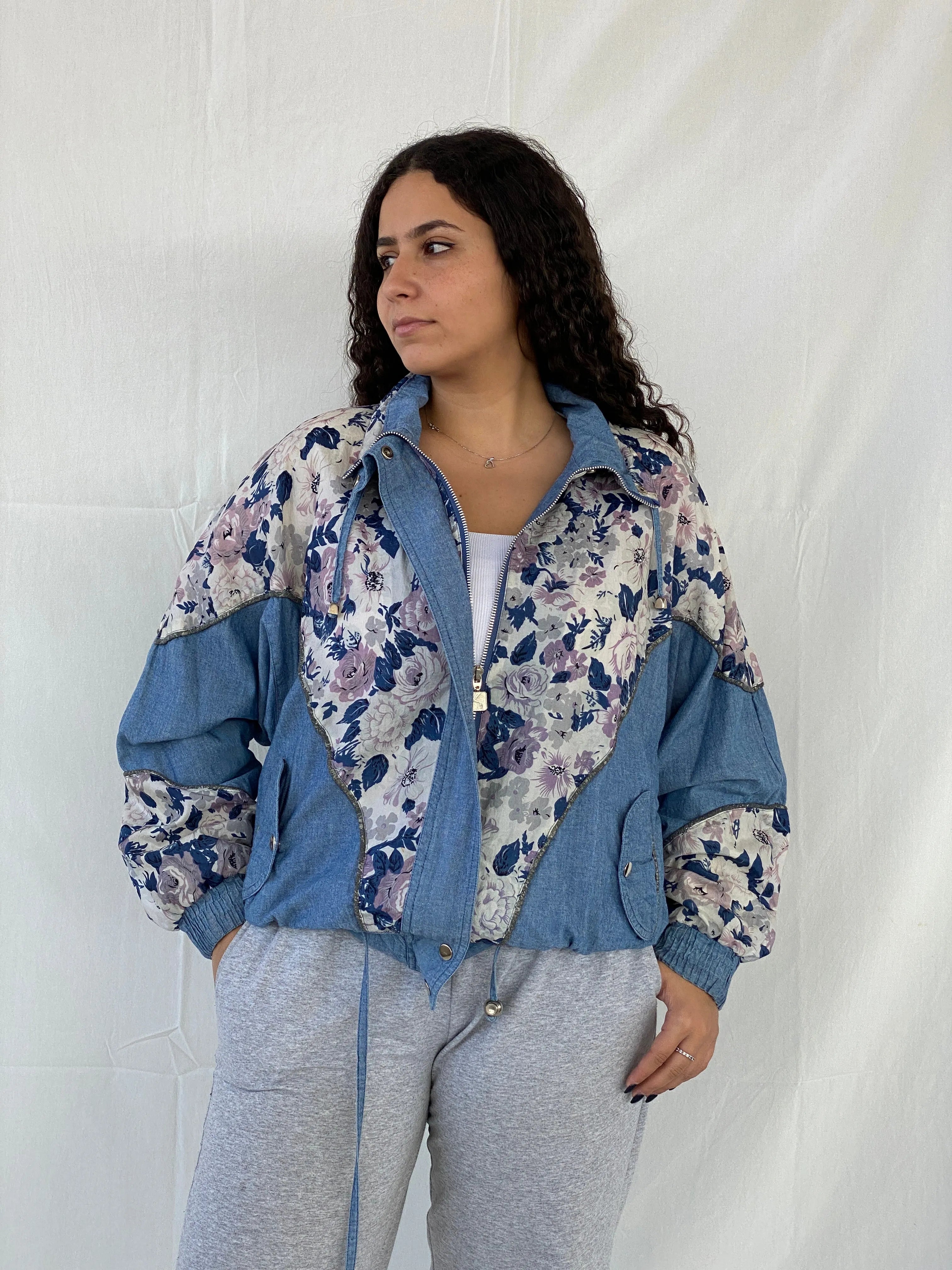 Vintage 80s/90s Active Stuff Floral Blue Windbreaker Sports Jacket - M - Balagan Vintage Windbreaker Jacket 00s, 90s, Dina, vintage windbreaker, windbreaker, windbreaker jacket
