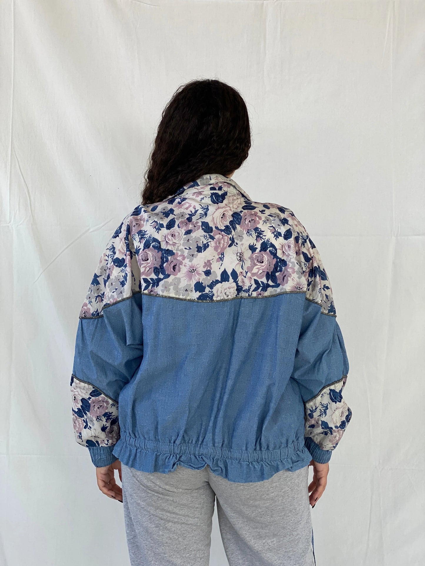 Vintage 80s/90s Active Stuff Floral Blue Windbreaker Sports Jacket - M - Balagan Vintage Windbreaker Jacket 00s, 90s, Coats&Jackets, Dina, vintage windbreaker, windbreaker, windbreaker jacket, Women's Windbreaker Jackets