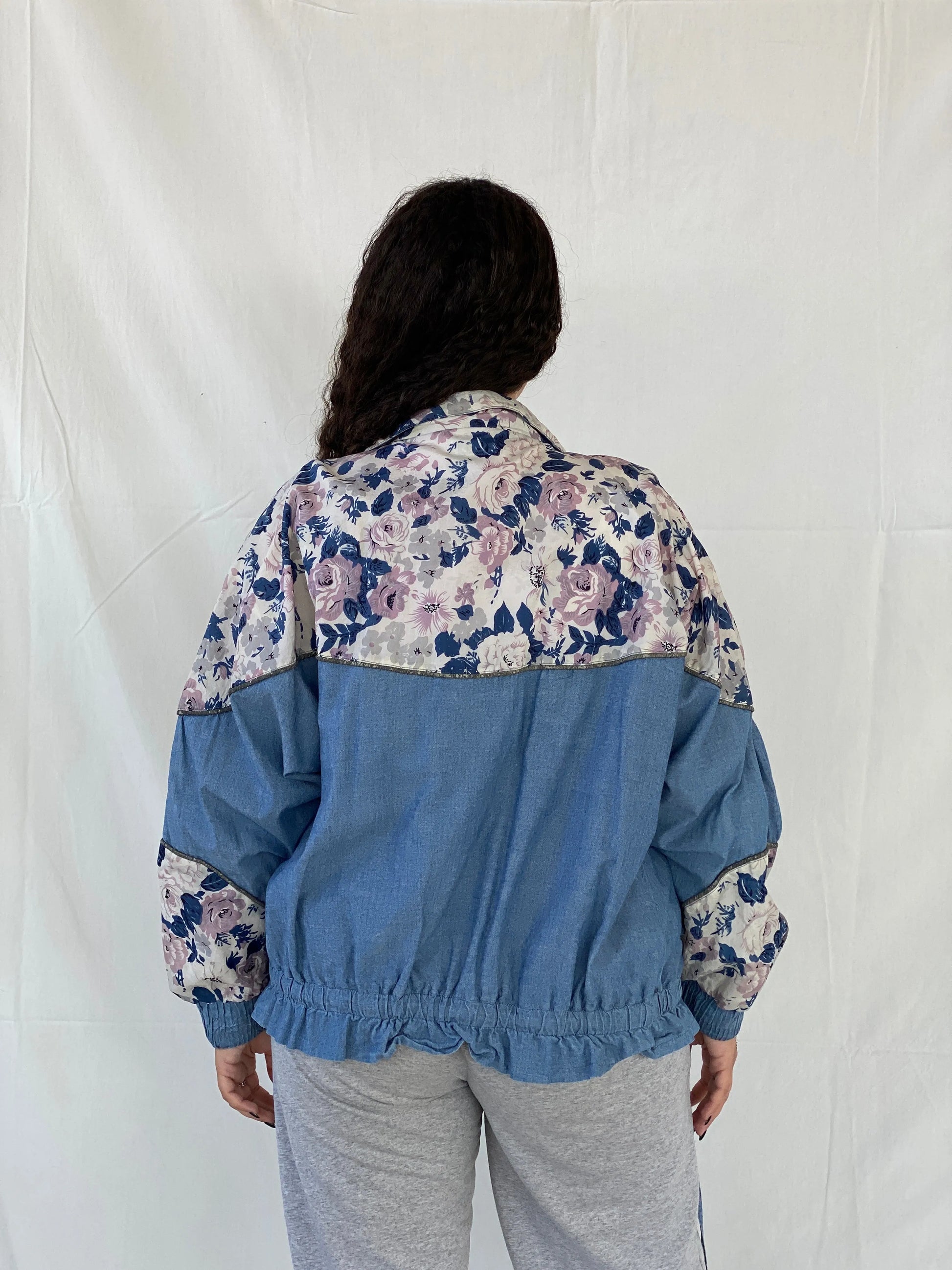 Vintage 80s/90s Active Stuff Floral Blue Windbreaker Sports Jacket - M - Balagan Vintage Windbreaker Jacket 00s, 90s, Coats&Jackets, Dina, vintage windbreaker, windbreaker, windbreaker jacket, Women's Windbreaker Jackets
