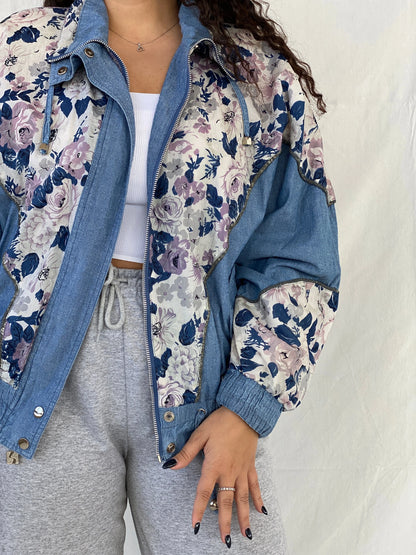 Vintage 80s/90s Active Stuff Floral Blue Windbreaker Sports Jacket - M - Balagan Vintage Windbreaker Jacket 00s, 90s, Coats&Jackets, Dina, vintage windbreaker, windbreaker, windbreaker jacket, Women's Windbreaker Jackets