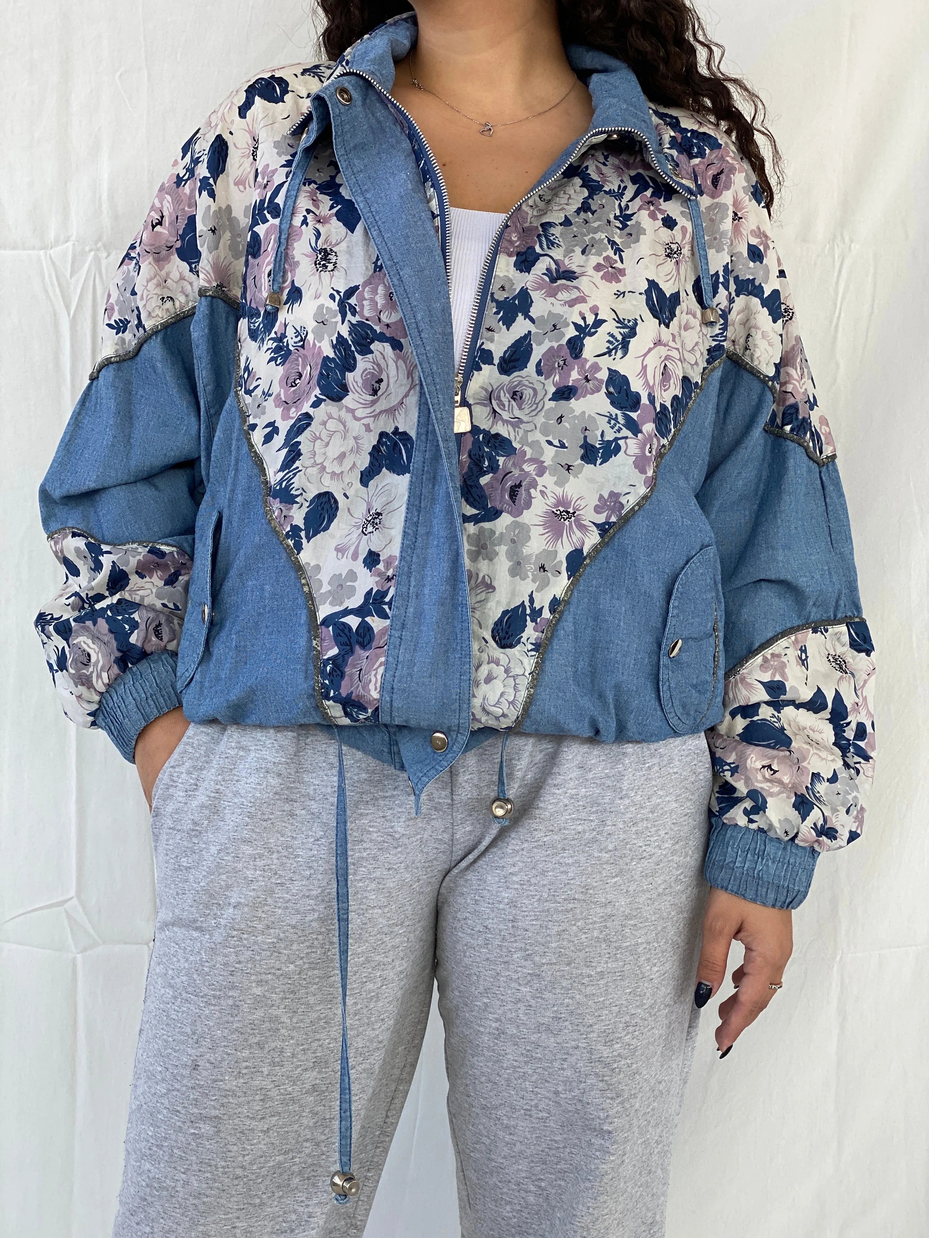 Vintage 80s/90s Active Stuff Floral Blue Windbreaker Sports Jacket - M - Balagan Vintage Windbreaker Jacket 00s, 90s, Dina, vintage windbreaker, windbreaker, windbreaker jacket