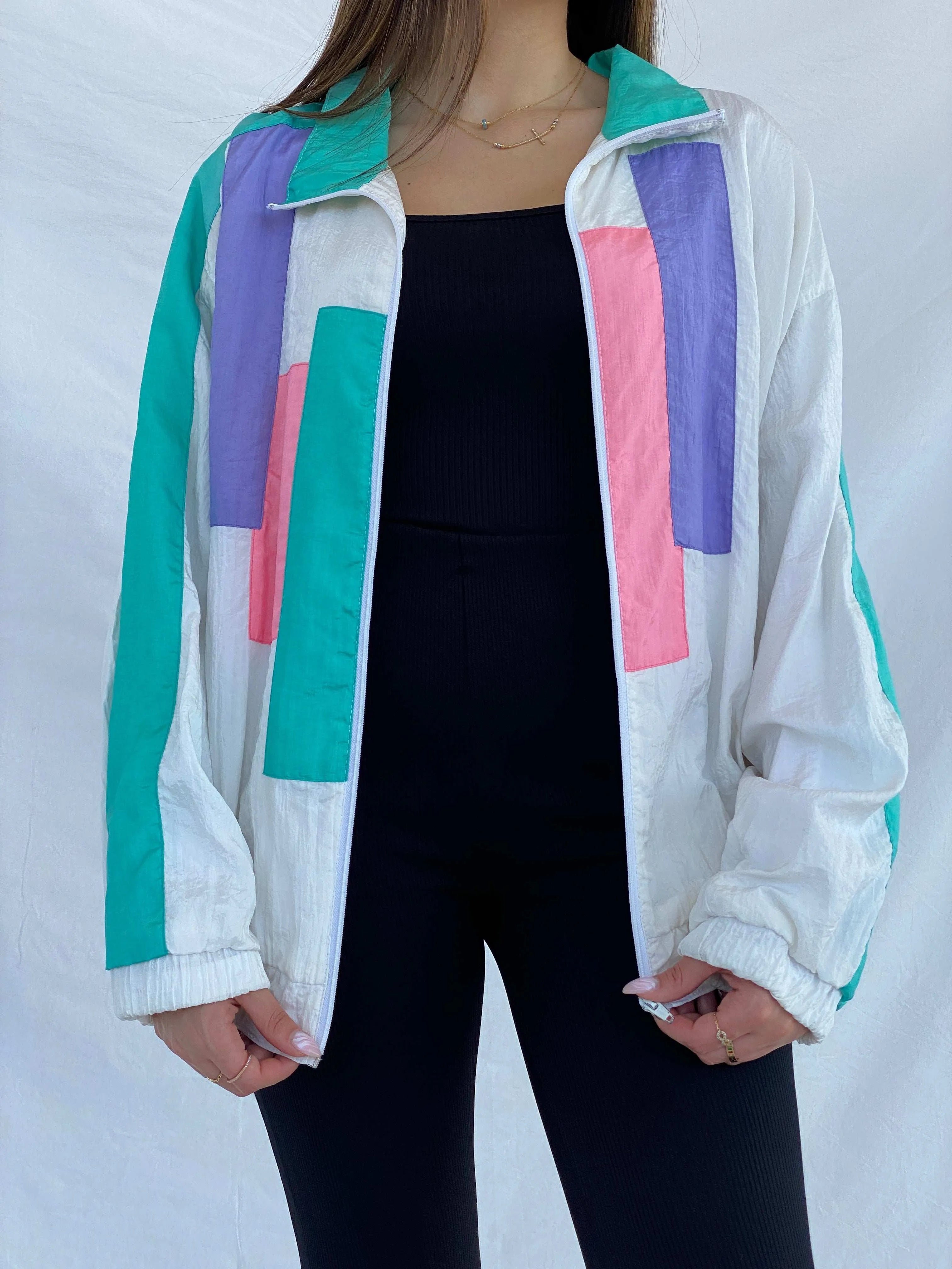 Vintage 80s/90s BOLD SPIRIT Pastel Windbreaker Jacket Size XL - Balagan Vintage Windbreaker Jacket 80s, 90s, Coats&Jackets, Juana, vintage windbreaker, windbreaker, windbreaker jacket, Women's Windbreaker Jackets