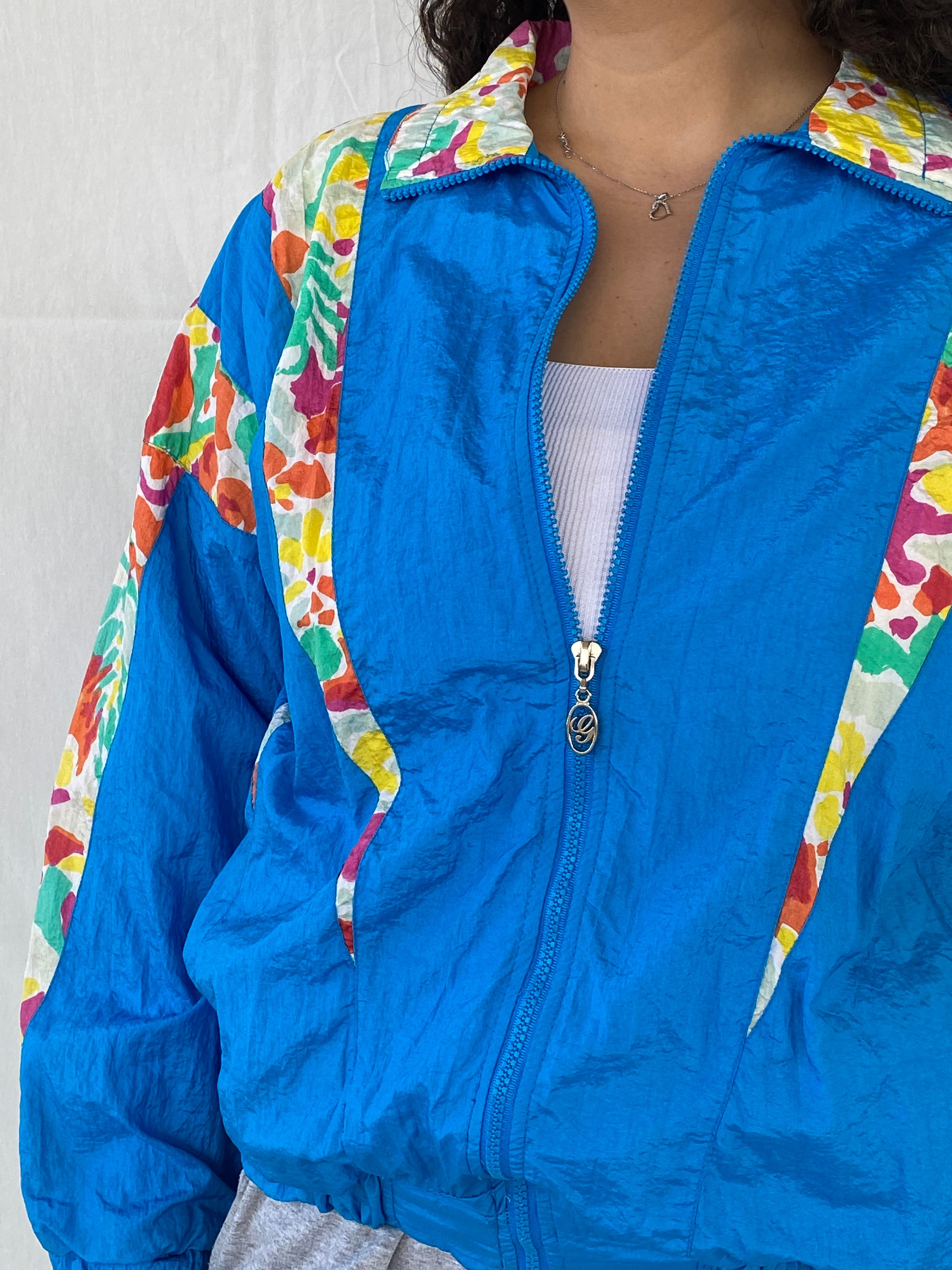 Vintage 80s/90s G Casuals Women’s Blue Windbreaker Track Jacket - S - Balagan Vintage Windbreaker Jacket 00s, 90s, Dina, vintage windbreaker, windbreaker, windbreaker jacket