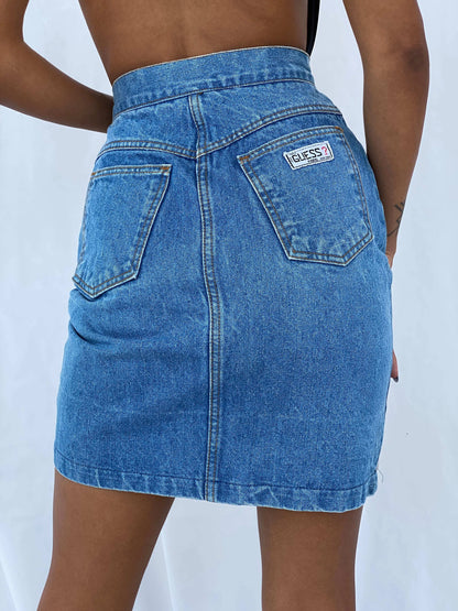 Vintage 80s/90s Guess Paris Denim Skirt - Balagan Vintage Mini Skirt 90s, denim, mini denim skirt, mini skirt, summer, Tojan