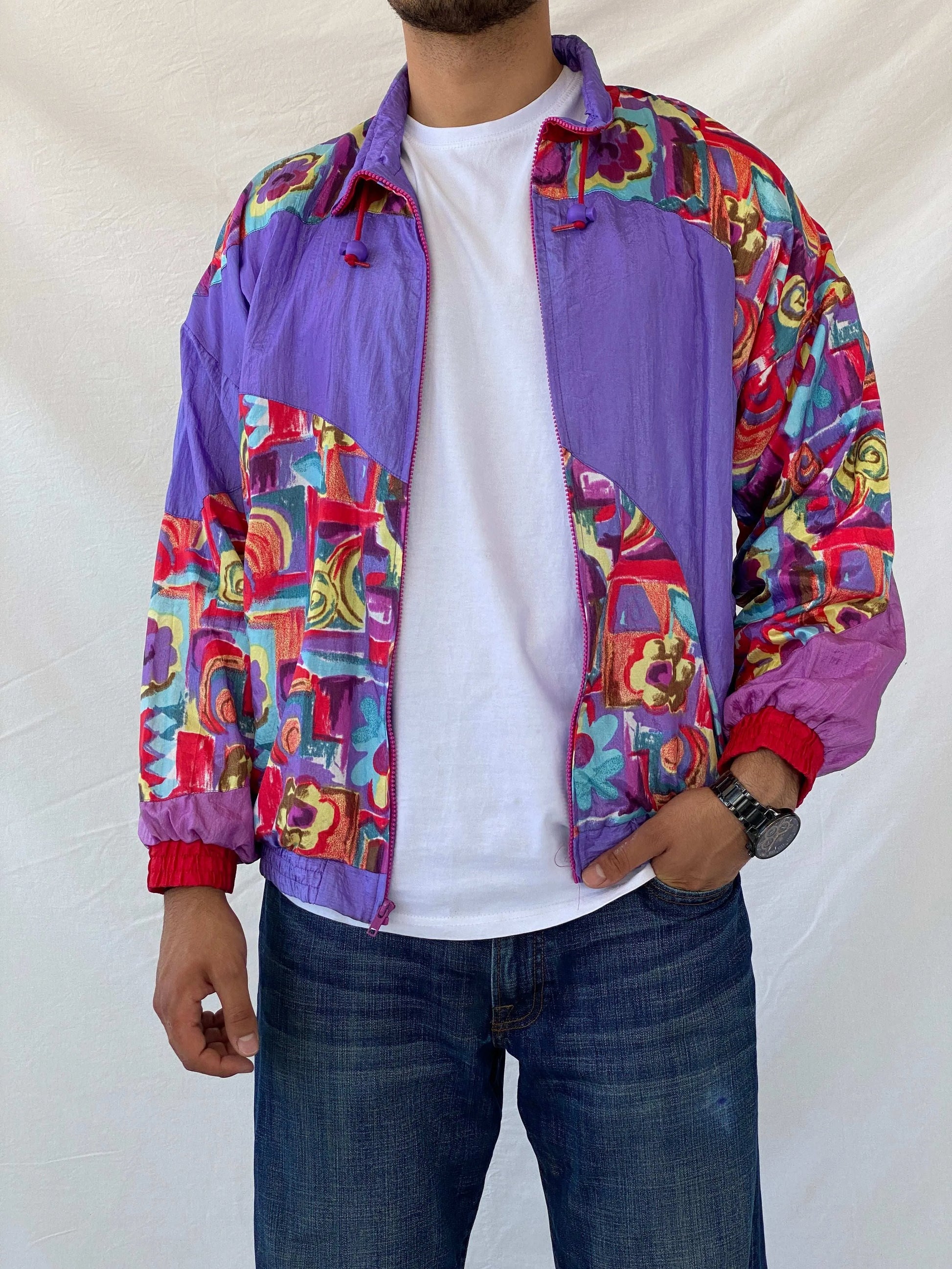 Vintage 80s/90s Profile Multi-Colored Windbreaker Jacket - L - Balagan Vintage Windbreaker Jacket 80s, 90s, Ramez, vintage windbreaker, windbreaker, windbreaker jacket