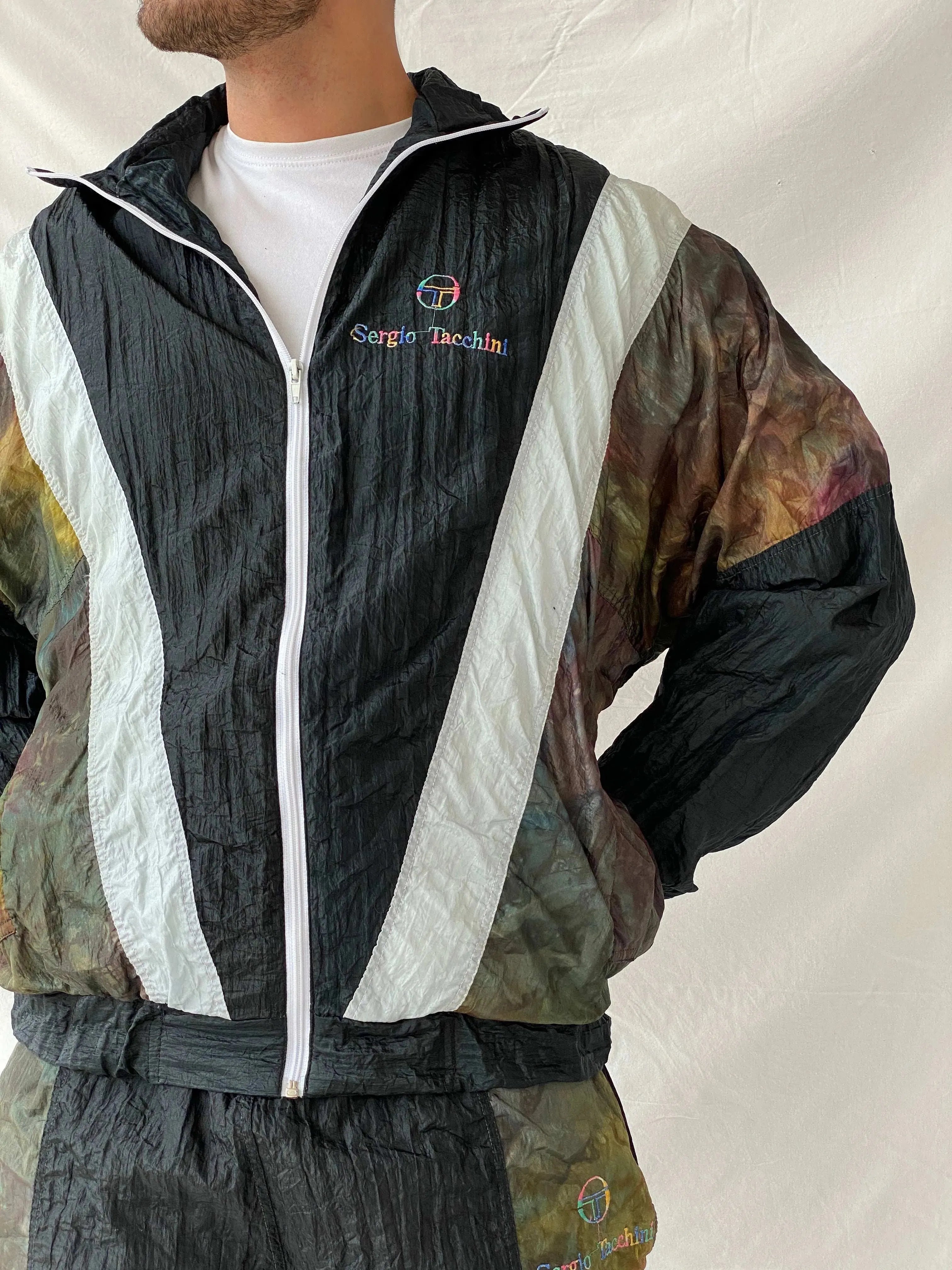 Vintage 80s/90s Sergio Tacchini Black Track Windbreaker Jacket - L - Balagan Vintage Windbreaker Jacket 90s, Ramez, summer, vintage windbreaker, windbreaker, windbreaker jacket