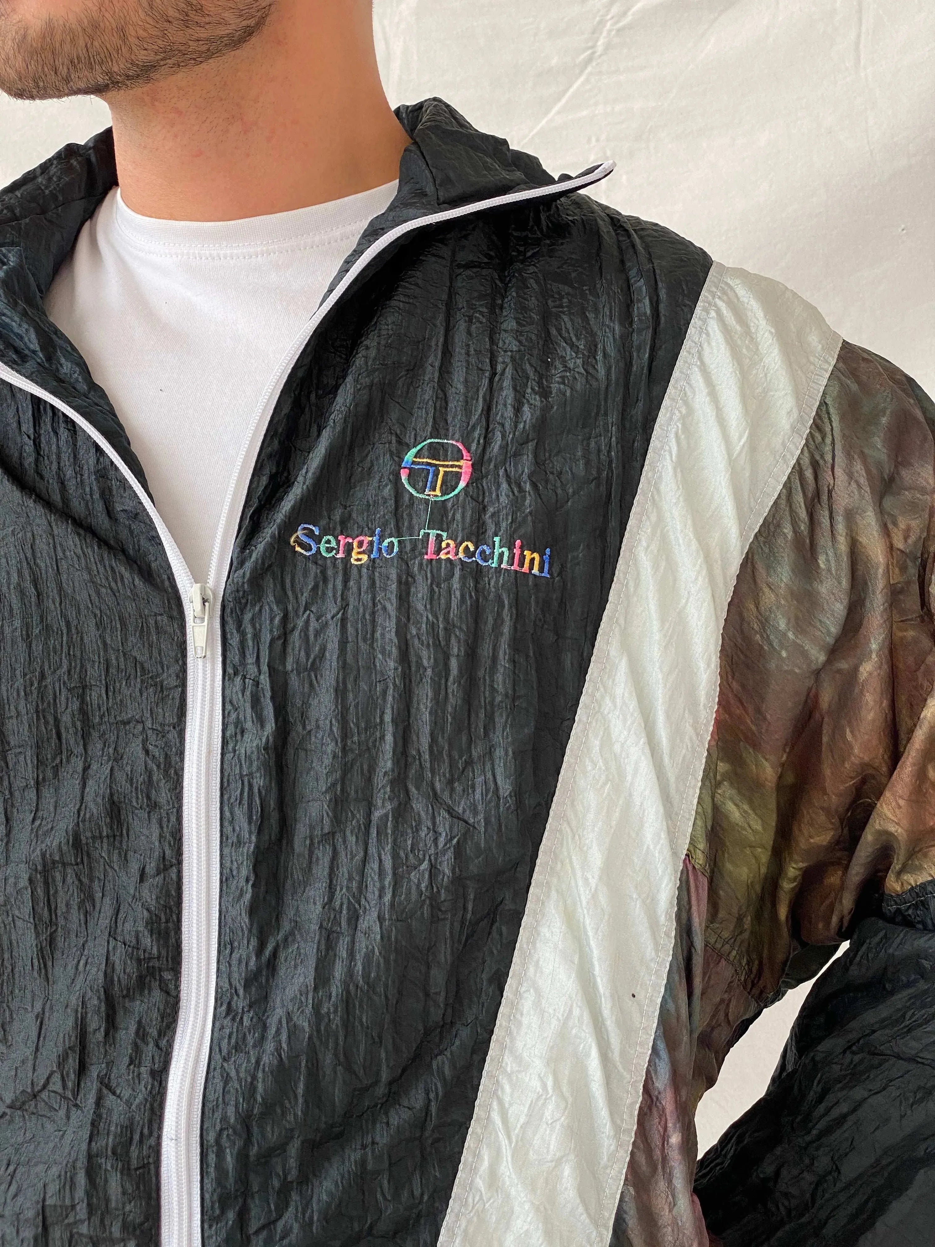 Vintage 80s/90s Sergio Tacchini Black Track Windbreaker Jacket - L - Balagan Vintage Windbreaker Jacket 90s, Ramez, summer, vintage windbreaker, windbreaker, windbreaker jacket