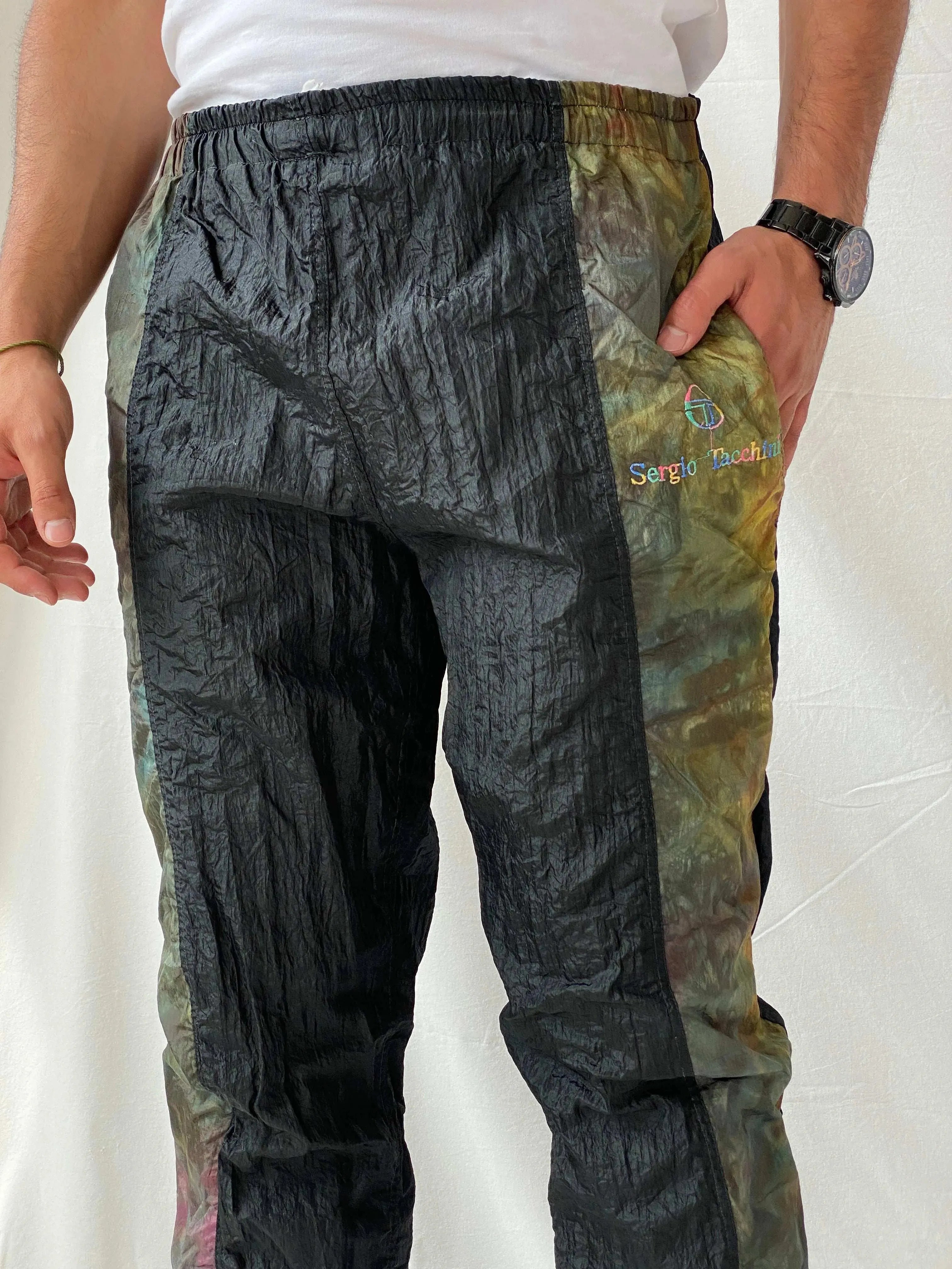 Vintage 80s/90s Sergio Tacchini Black Track Windbreaker Pants - L - Balagan Vintage Track Pants 80s, 90s, Ramez, vintage pants, windbreaker, winter