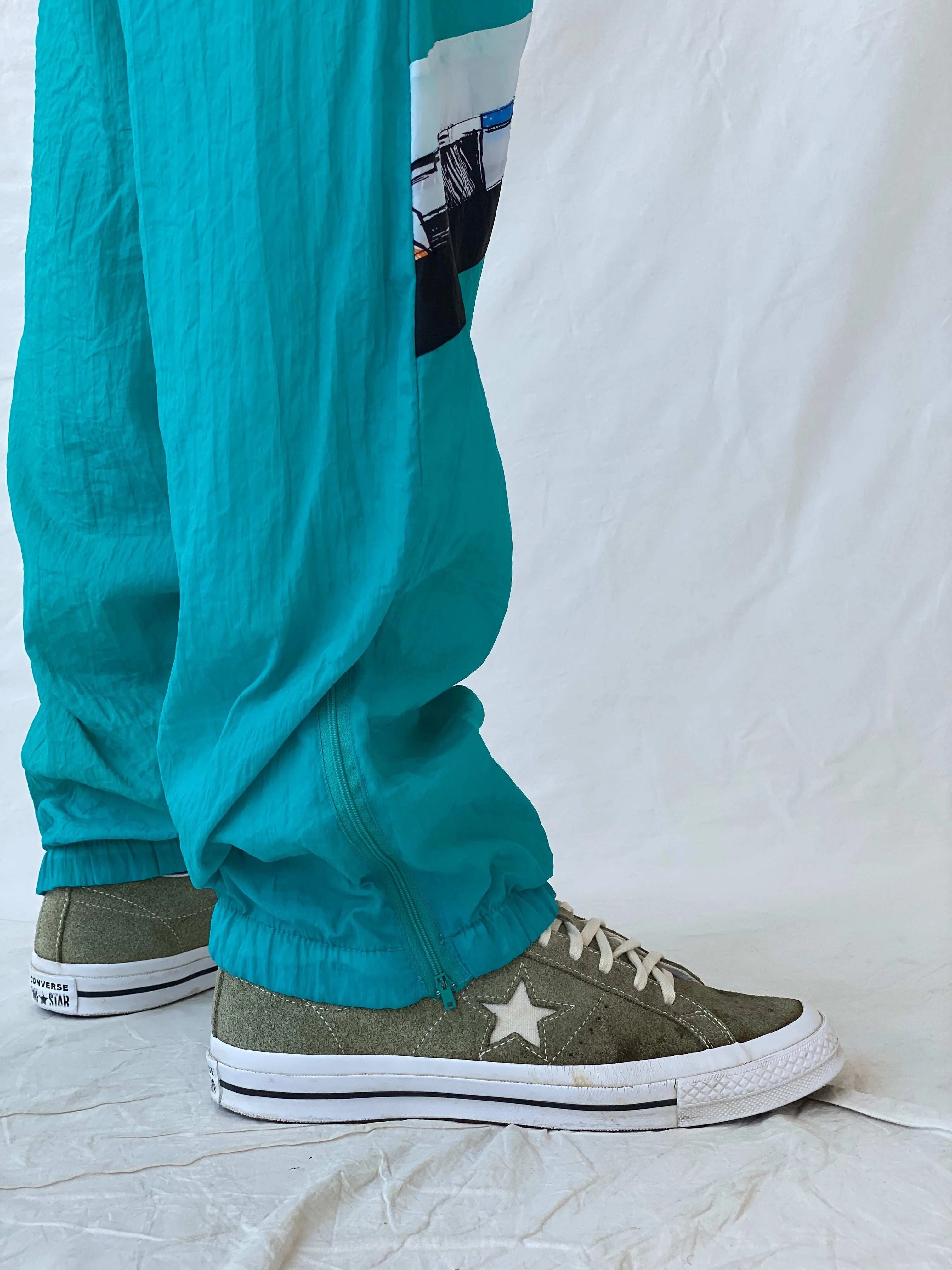 Vintage 80s/90s Sportswear Green Windbreaker Track Pants - L - Balagan Vintage Track Pants 80s, 90s, Ramez, vintage pants