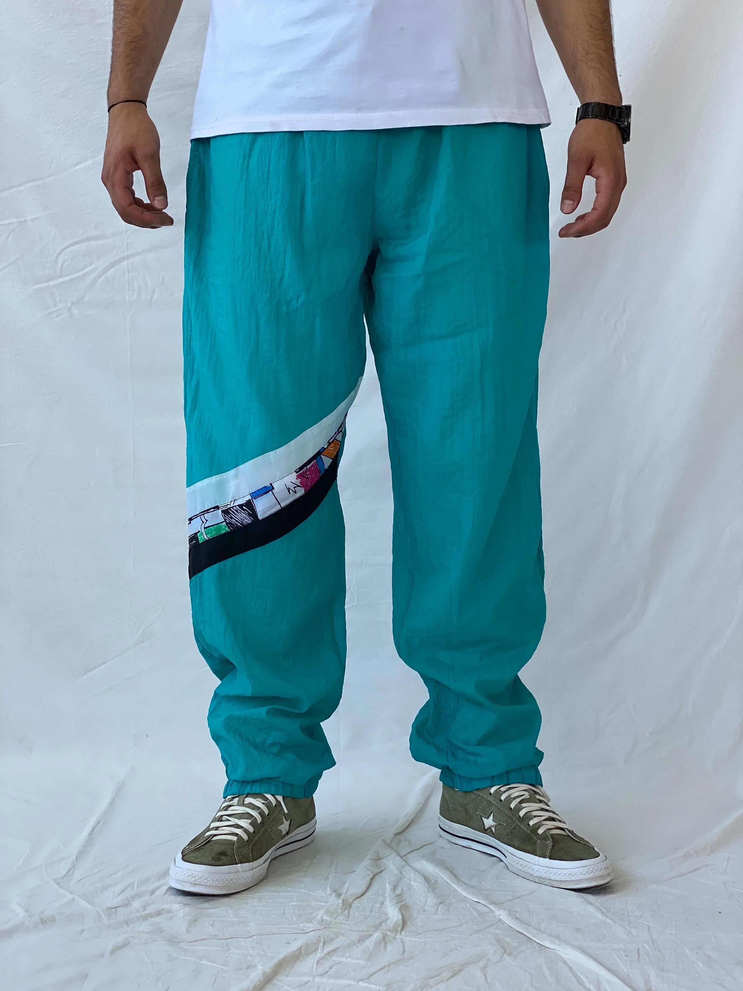 Vintage 80s/90s Sportswear Green Windbreaker Track Pants - L - Balagan Vintage Track Pants 80s, 90s, Ramez, vintage pants
