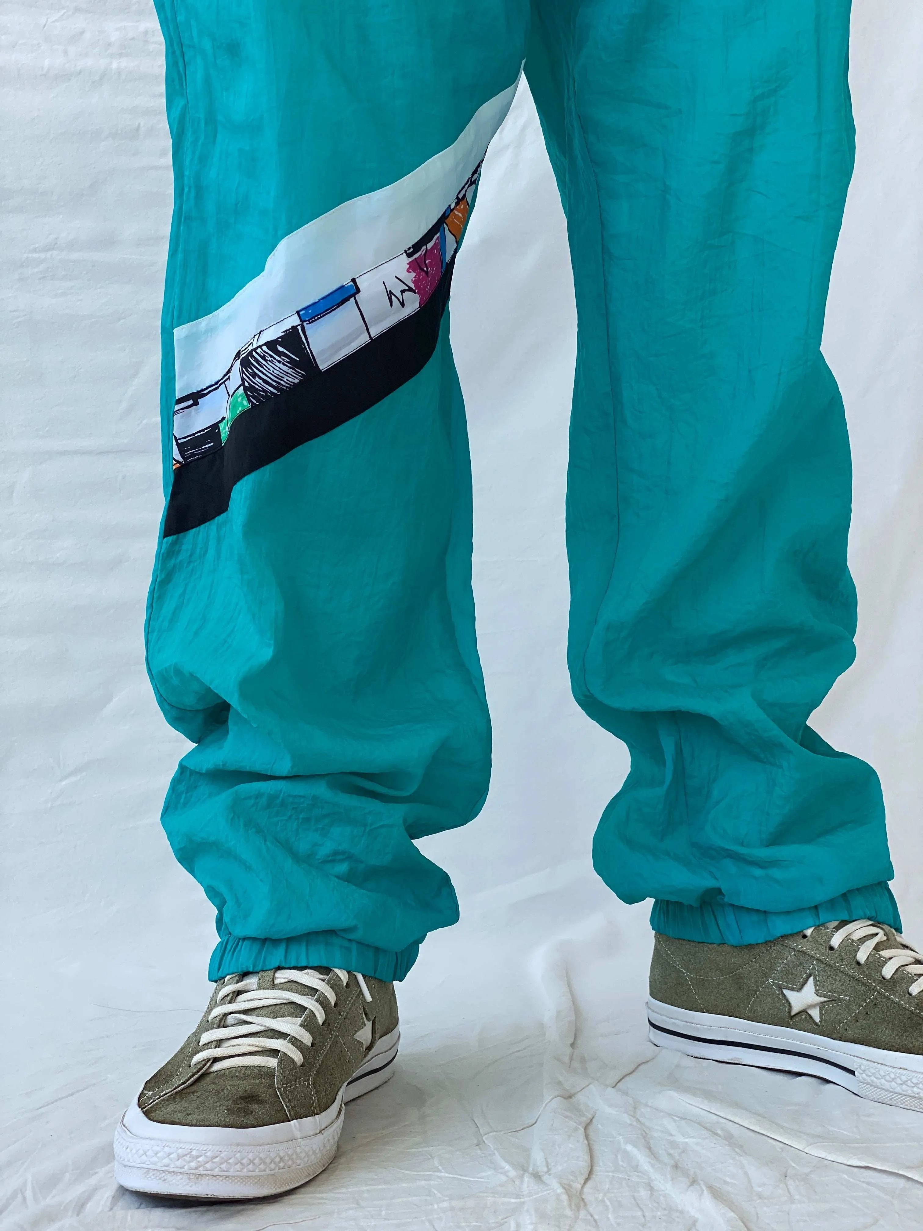 Vintage 80s/90s Sportswear Green Windbreaker Track Pants - L - Balagan Vintage Track Pants 80s, 90s, Ramez, vintage pants