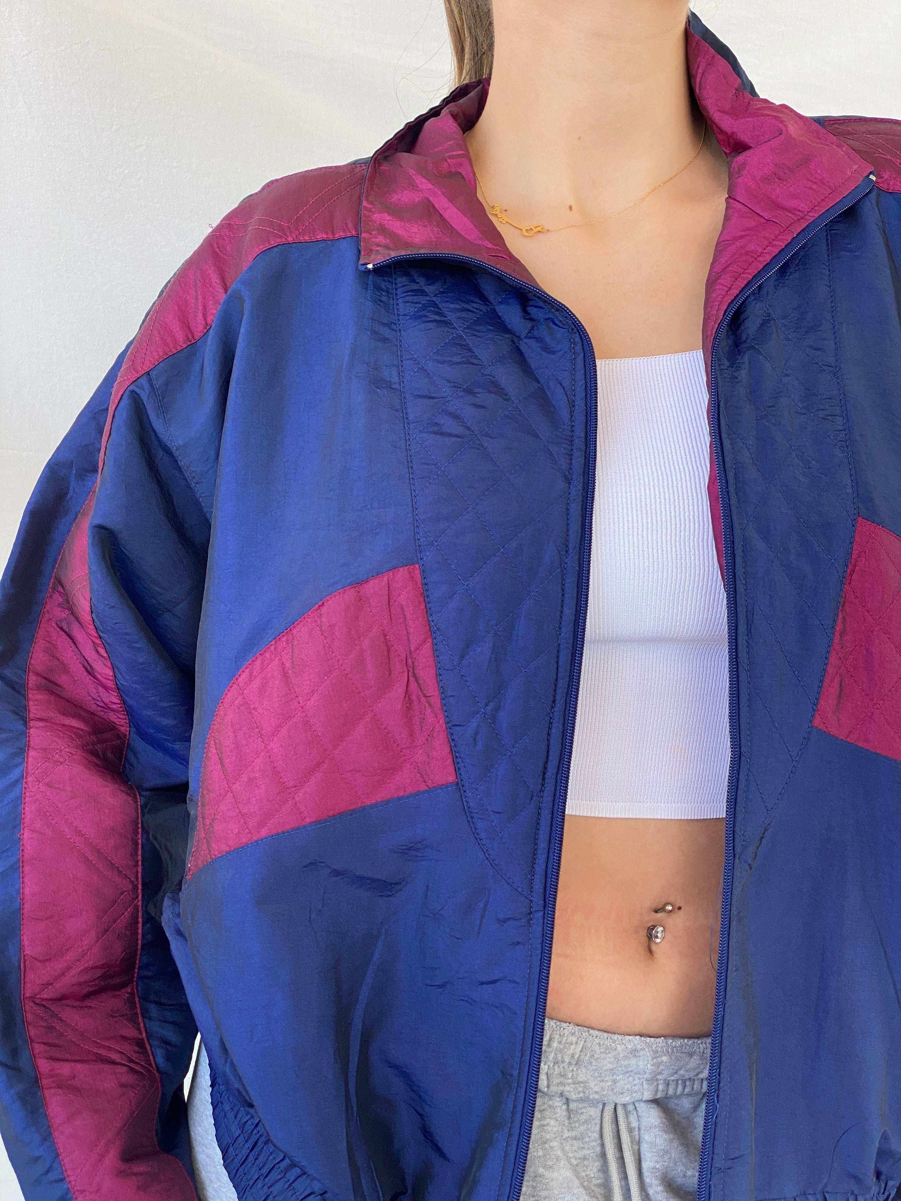 Vintage 80s/90s Sunterra Navy Windbreaker Track Jacket - L - Balagan Vintage Windbreaker Jacket 00s, Mira, vintage, vintage windbreaker, windbreaker, windbreaker jacket, women