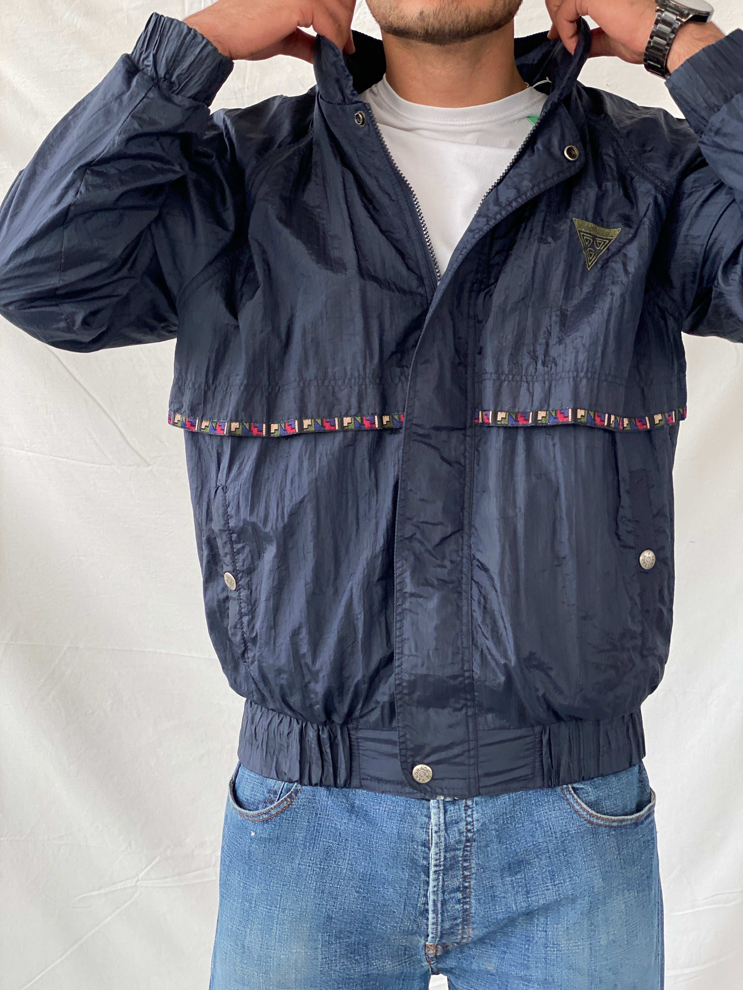 Vintage 80s/90s Van Grack Navy Windbreaker Track Jacket - L - Balagan Vintage Windbreaker Jacket 90s, Ramez, summer, vintage windbreaker, windbreaker, windbreaker jacket