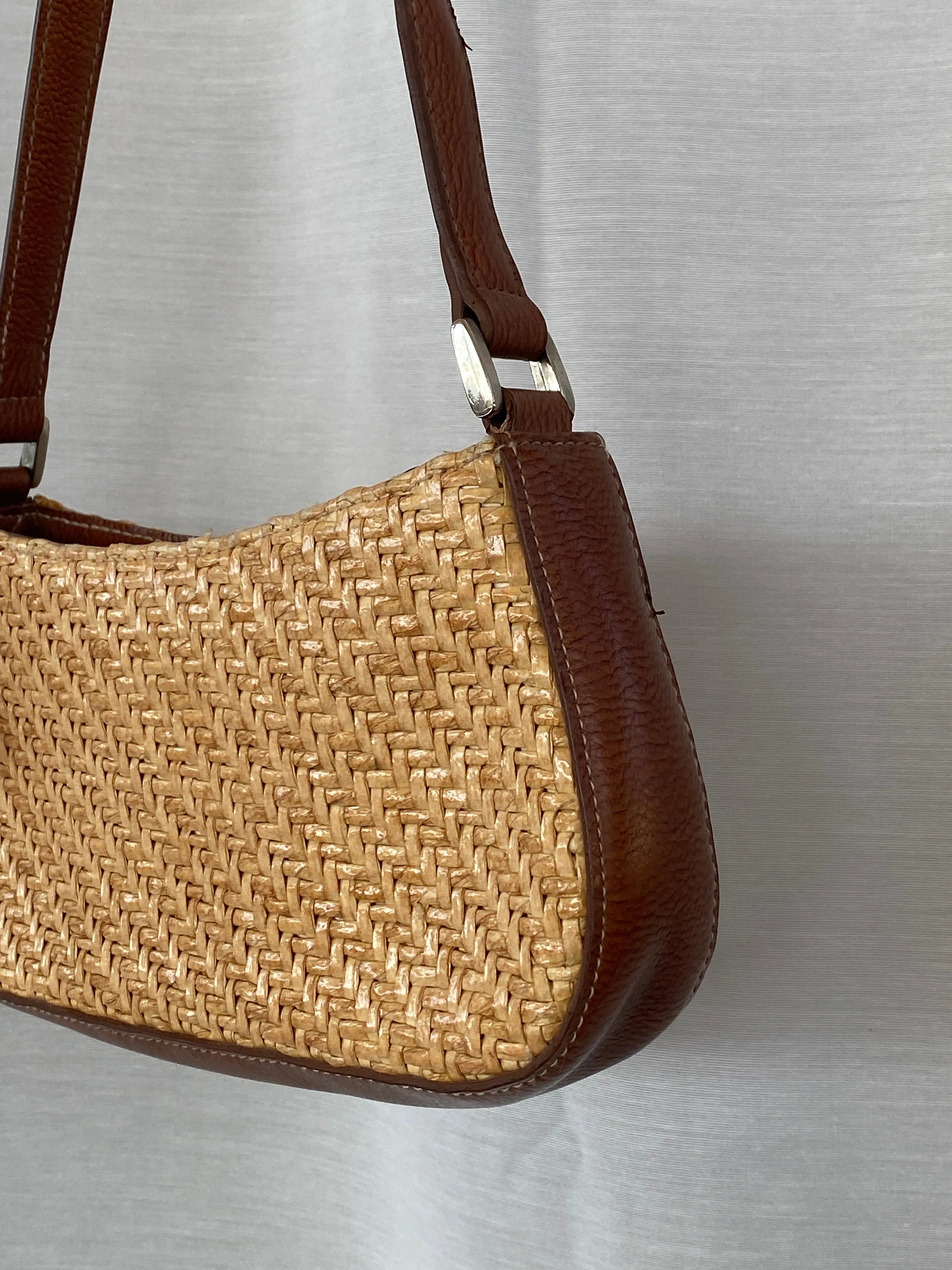 Vintage 90’s Y2K Liz Claiborne Shoulder Bag Purse, Woven Raffia Straw Wicker - Balagan Vintage Shoulder Bag 00s, bag, consignment, handbag, Tasnim