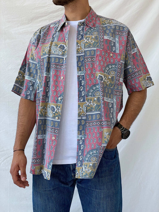 Vintage 90e Streetwear Woolrich Men’s Button Floral Print Shirt - XL - Balagan Vintage Half Sleeve Shirt 90s, floral, floral print, half sleeve shirt, mens shirt, printed shirt, Ramez