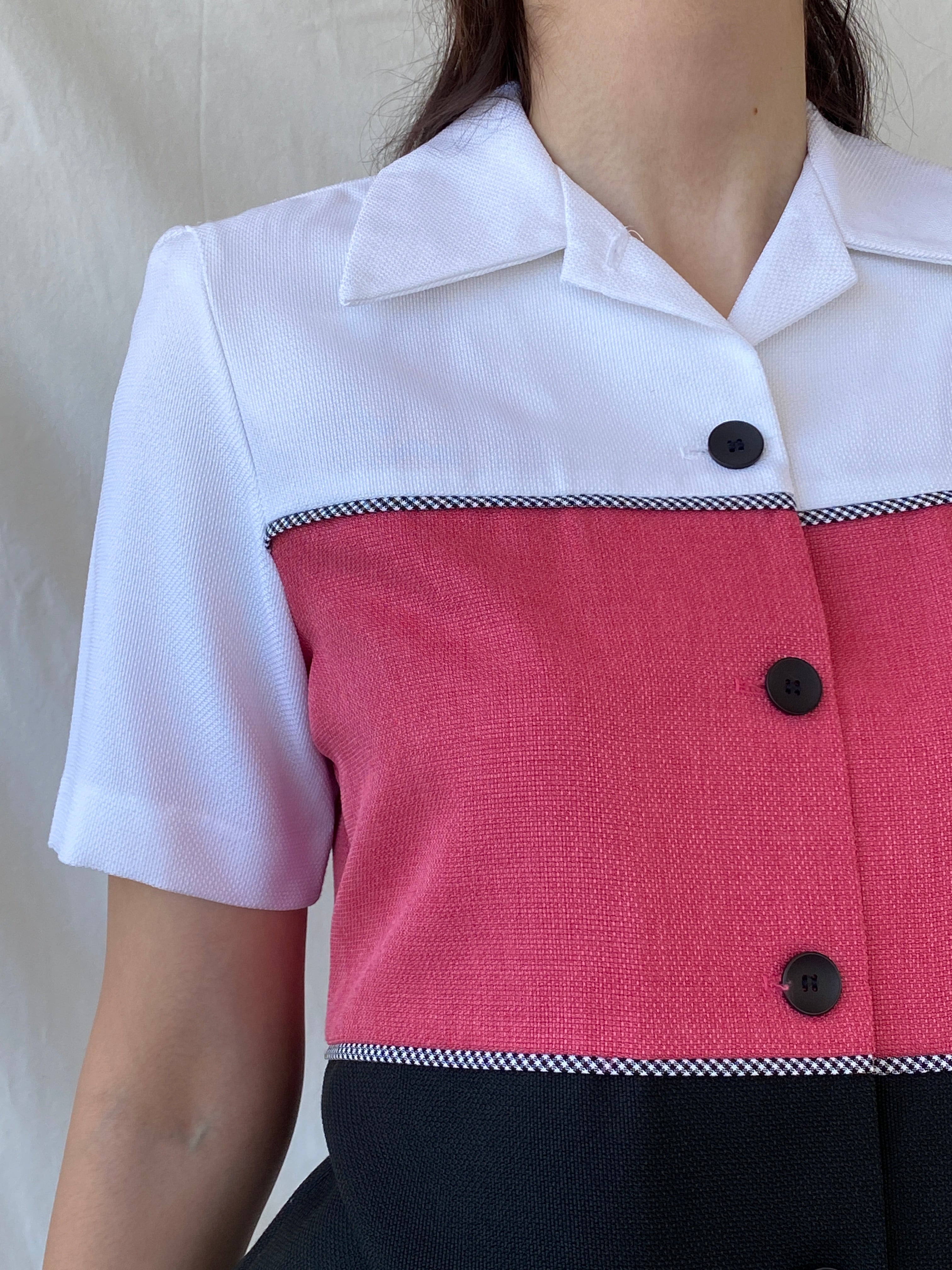 Vintage 90s Alfred Dunner White Pink Black Striped Women’s Padded Short Sleeve Heavy Shirt - M - Balagan Vintage Half Sleeve Shirt 00s, Ayah, cotton shirt, half sleeve shirt, NEW IN, shirt, women shirt
