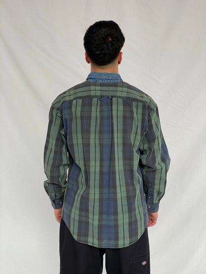 Vintage 90s American Eagle Men's Plaid Blue Green Button Up Shirt Denim Collar - M - Balagan Vintage Full Sleeve Shirt cotton shirt, denim, denim shirt, full sleeve shirt, Hamza, mens shirt, plaid shirt, winter