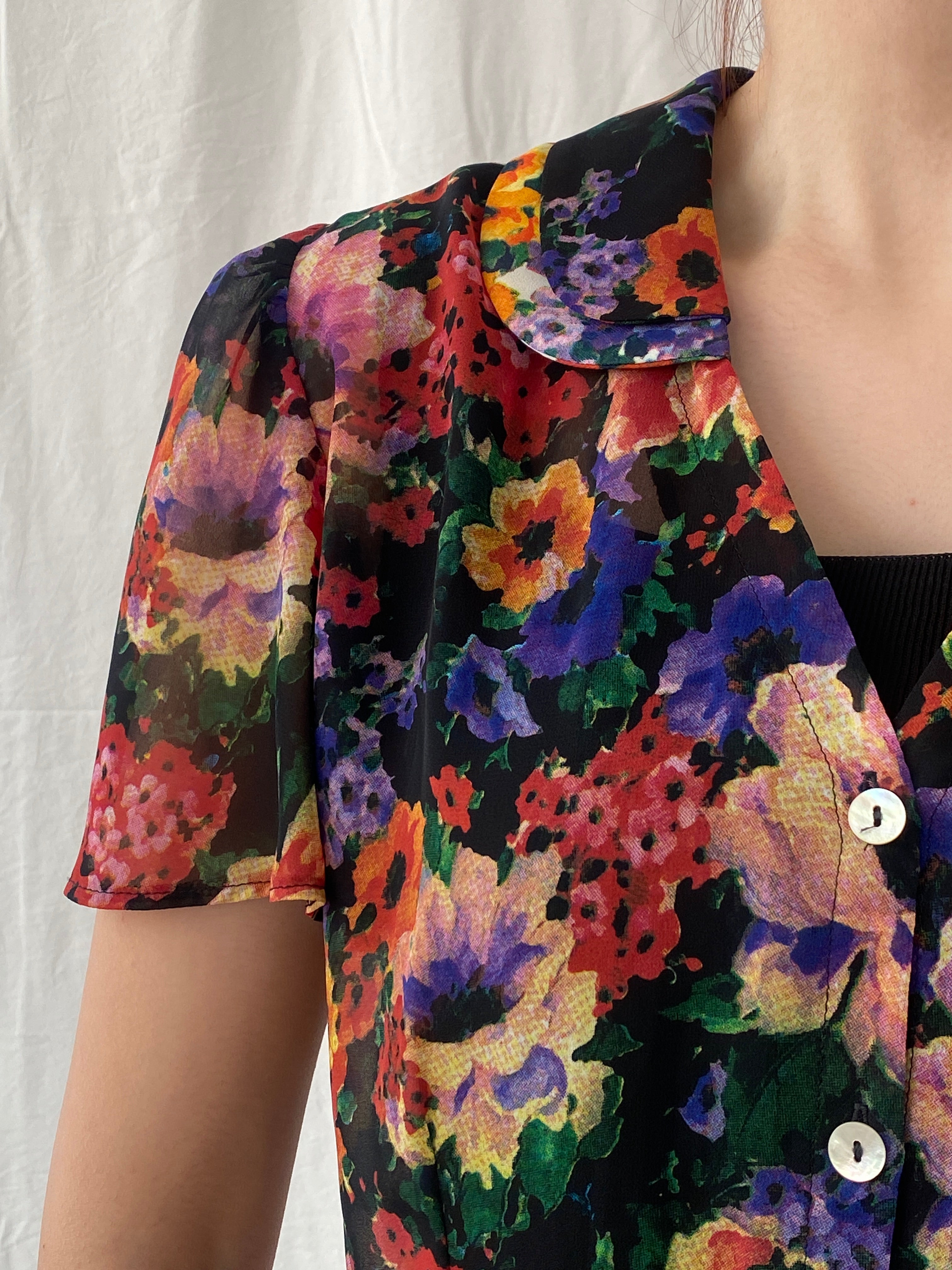 Vintage 90s Anne Lewis Sheer Floral Women’s Short Puff Sleeve Shirt - M - Balagan Vintage Half Sleeve Top 00s, Ayah, floral, floral print, floral shirt, NEW IN, sheer, sheer shirt, women top