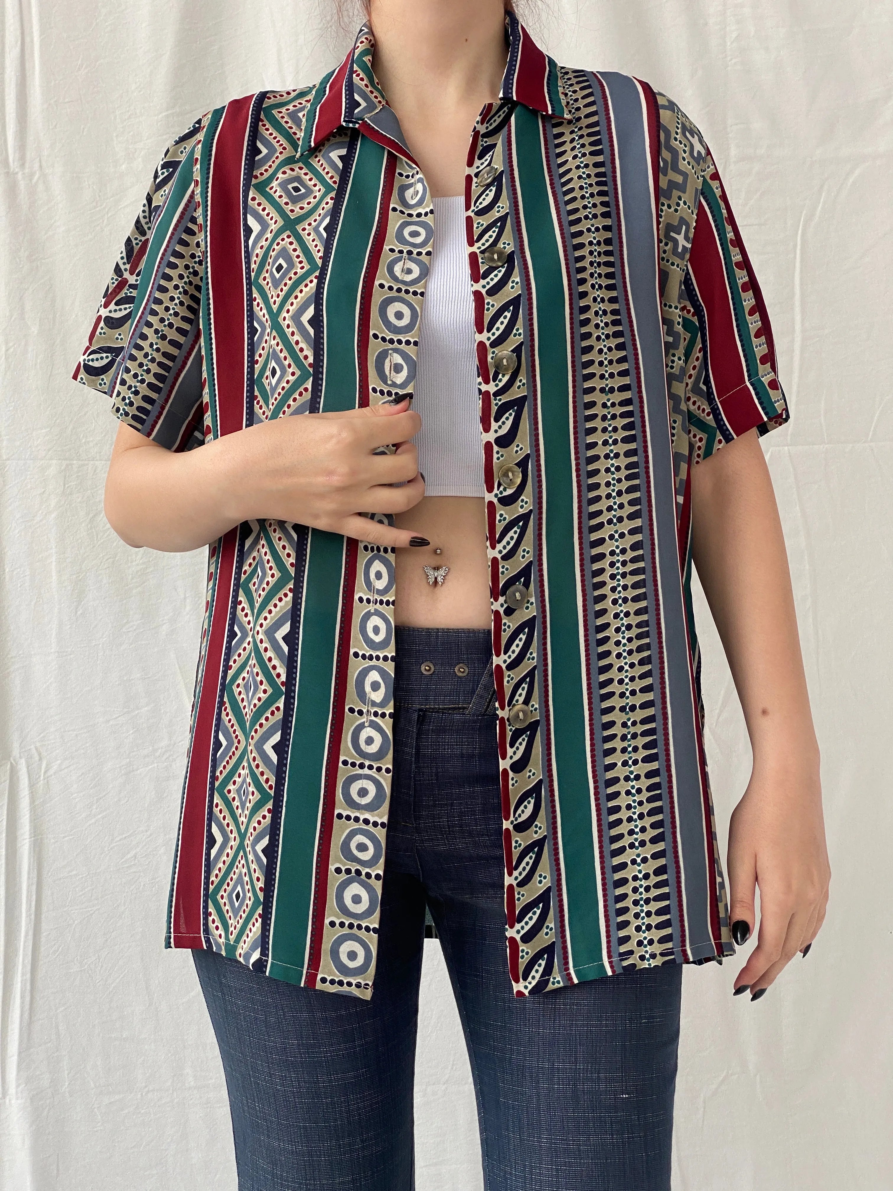 Vintage 90s Betty Barclay Striped Abstract Half Sleeve Women‘s Shirt - L - Balagan Vintage Half Sleeve Shirt 00s, Ayah, NEW IN, shirt, women shirt