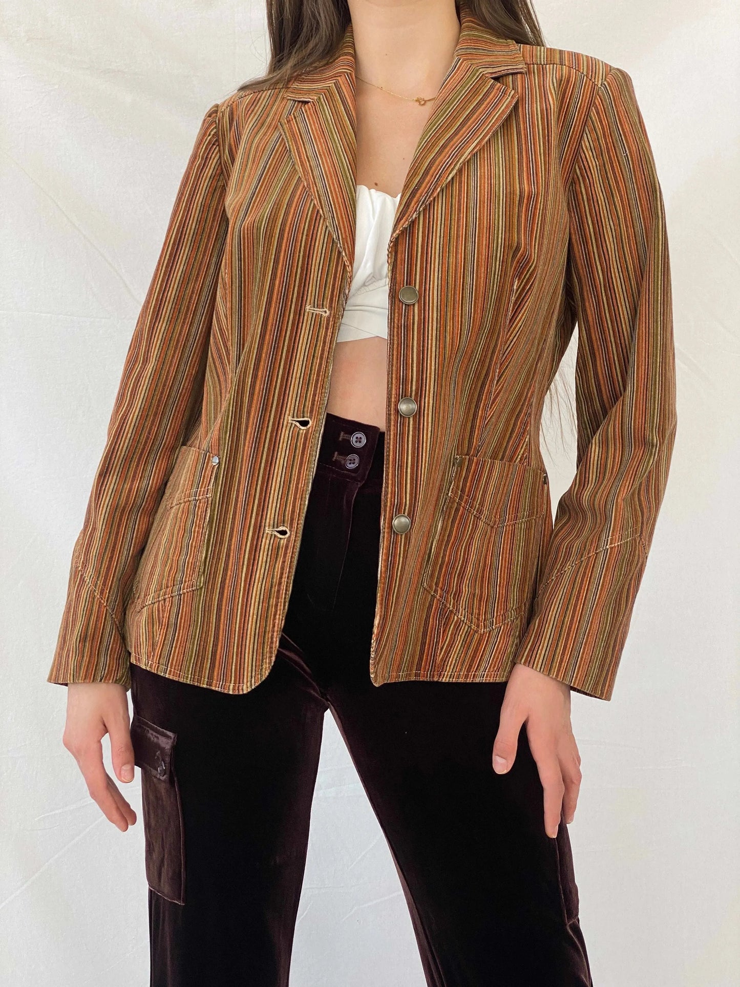 Vintage 90s Bonita Vertical Striped Brown Blazer - M - Balagan Vintage Blazer 90s, blazer, Coats&Jackets, full sleeve blazer, Mira, winter, Women's Blazers