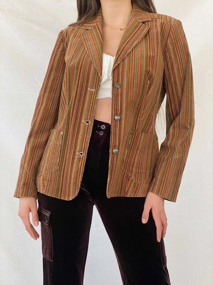 Vintage 90s Bonita Vertical Striped Brown Blazer - M - Balagan Vintage Blazer 90s, blazer, Coats&Jackets, full sleeve blazer, Mira, winter, Women's Blazers