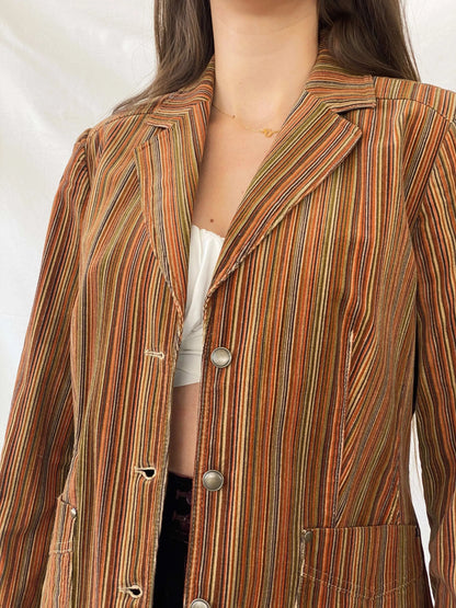 Vintage 90s Bonita Vertical Striped Brown Blazer - M - Balagan Vintage Blazer 90s, blazer, Coats&Jackets, full sleeve blazer, Mira, winter, Women's Blazers