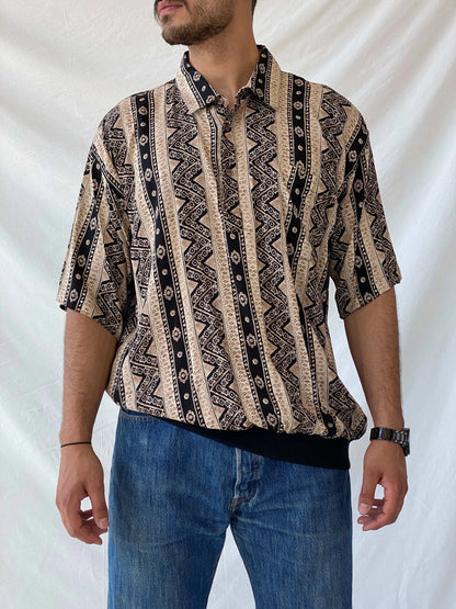 Vintage 90s Boulevard Big Man Striped Abstract Geometric Top - L - Balagan Vintage Half Sleeve Top 90s, geometric print, graphic top, men top, Ramez